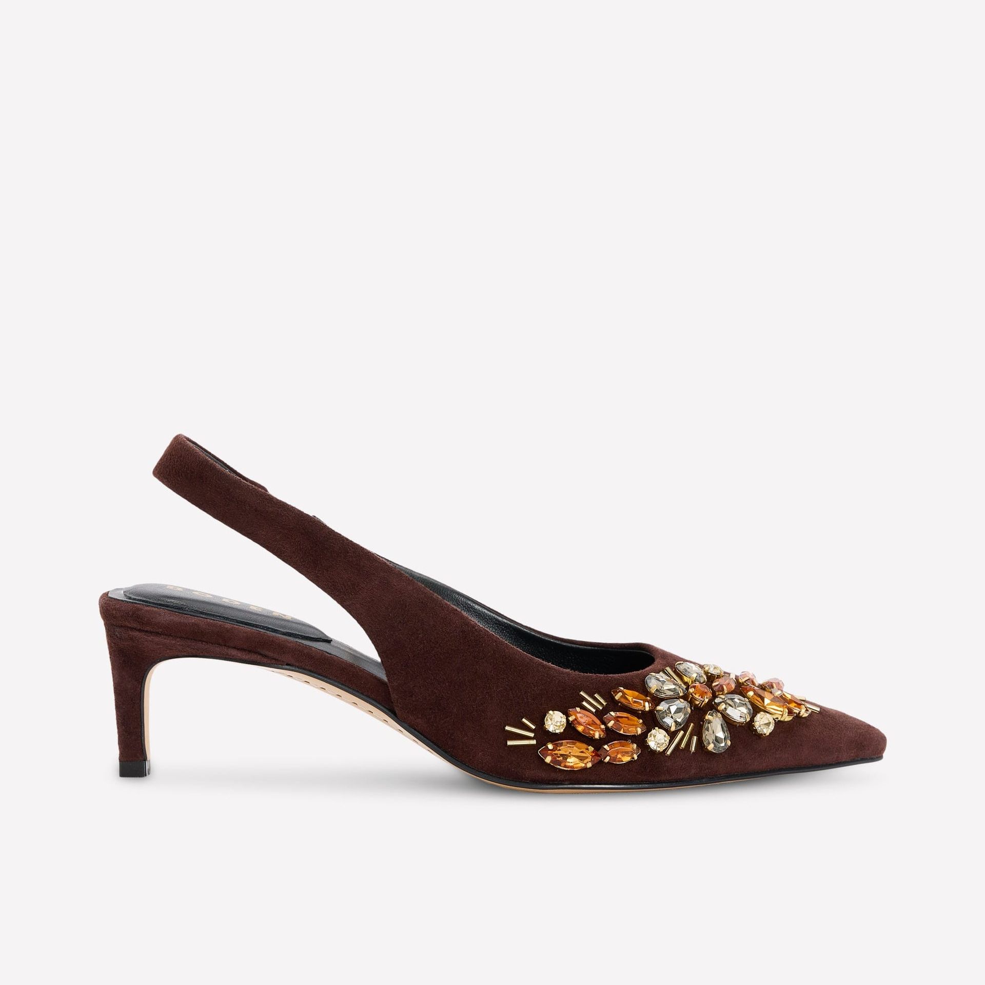 Hope Pointed Slingback Heels-Bitter Chocolate Embellished