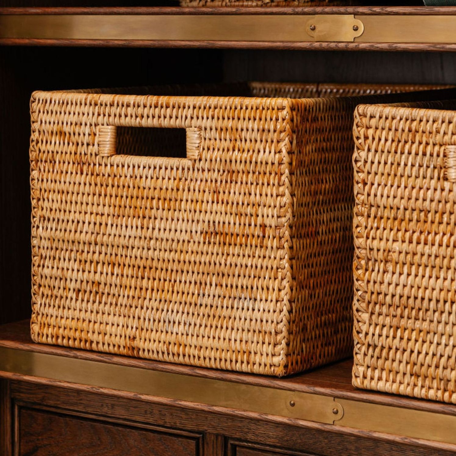 Rattan Tall Rectangular Storage Basket, Medium, Natural