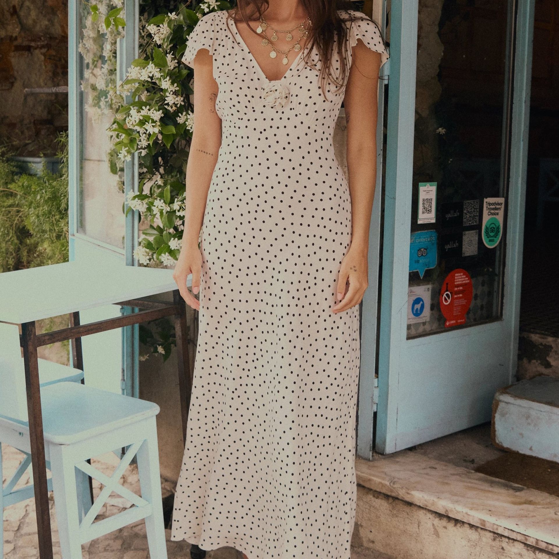 Cathy Midi Dress in White Layla Dot Ivory