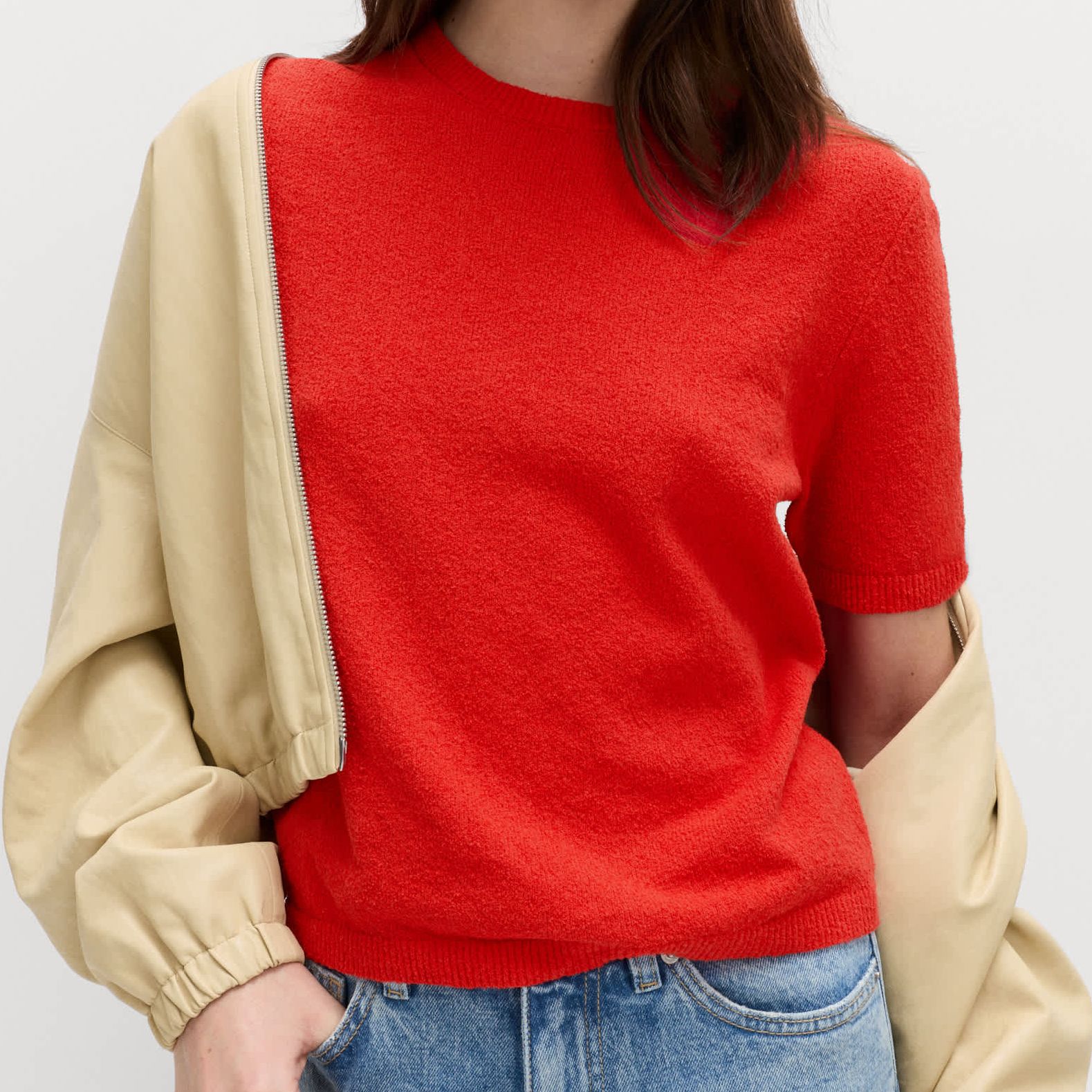 Cotton Rich Boucle Slim Fit Knitted Top