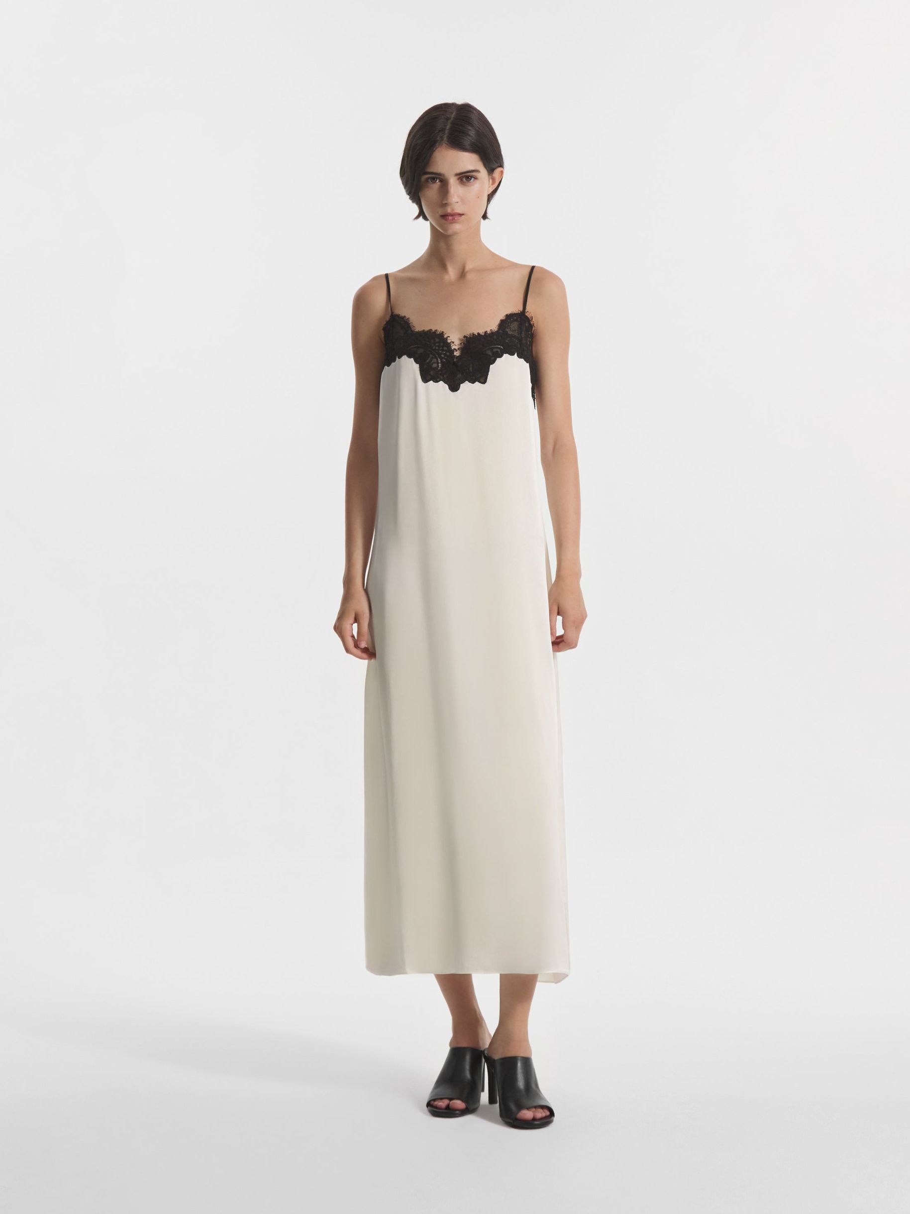 Lace Slip Dress in Silk - Ivory