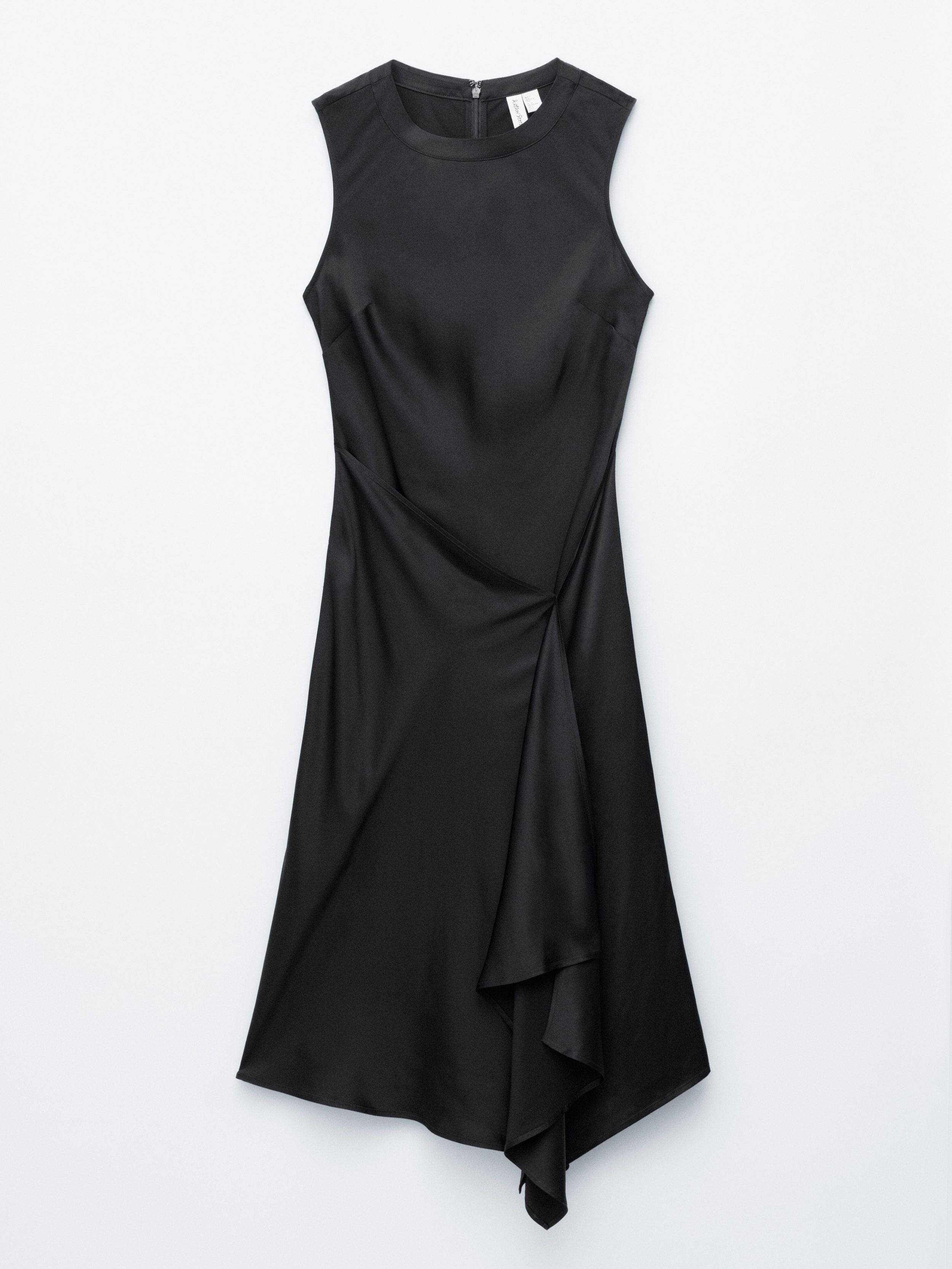 Asymmetric Satin Midi Dress - Black
