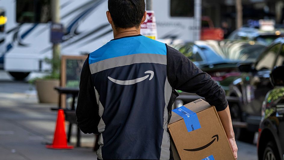 Amazon delivery being made