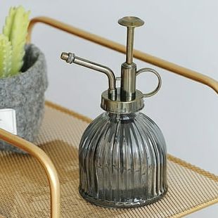 Egymen 7oz Vintage Vertical Stripe Glass Spray Bottle, Elegant Bronze Pump Plant Mister, Multi-Purpose 200ml Flower Watering Can, Decorative Refillable Hand Washing Dispenser