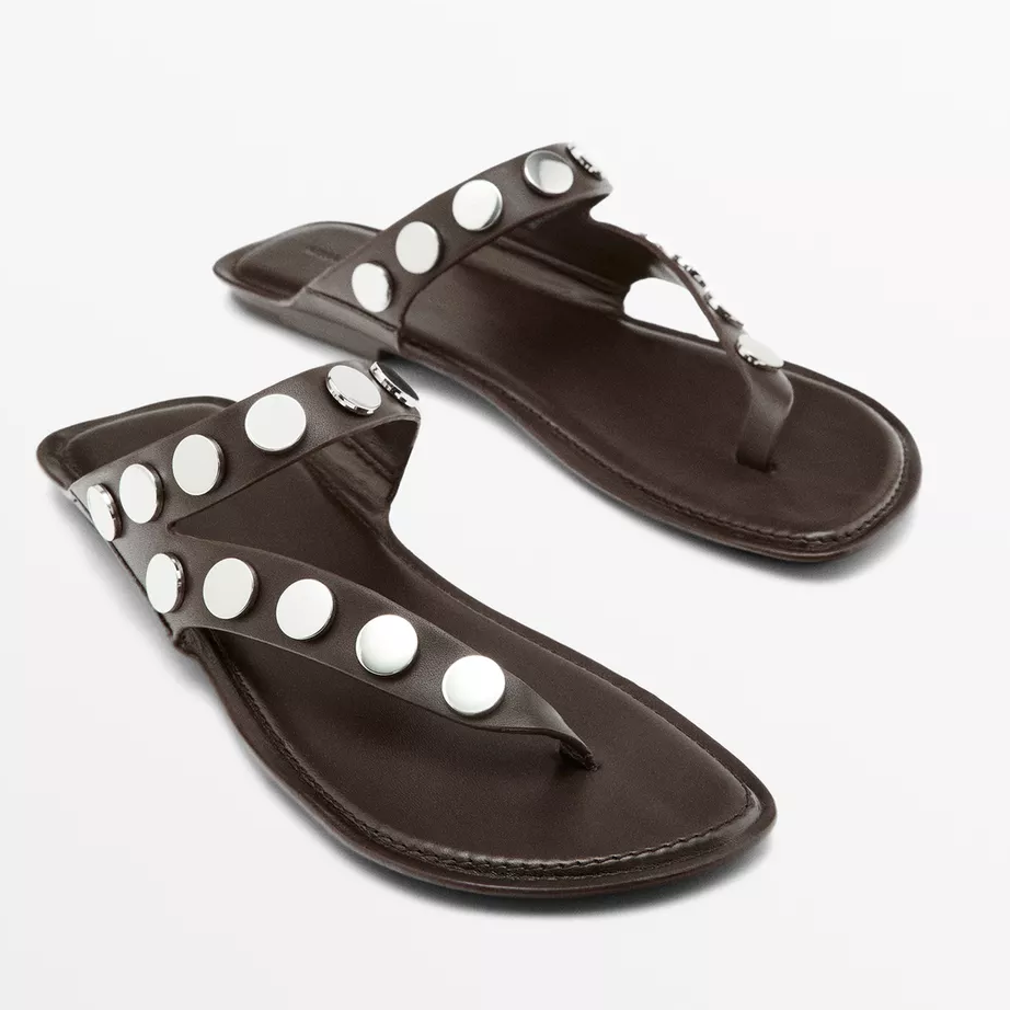 Massimo Dutti, Leather Sandals With Studs