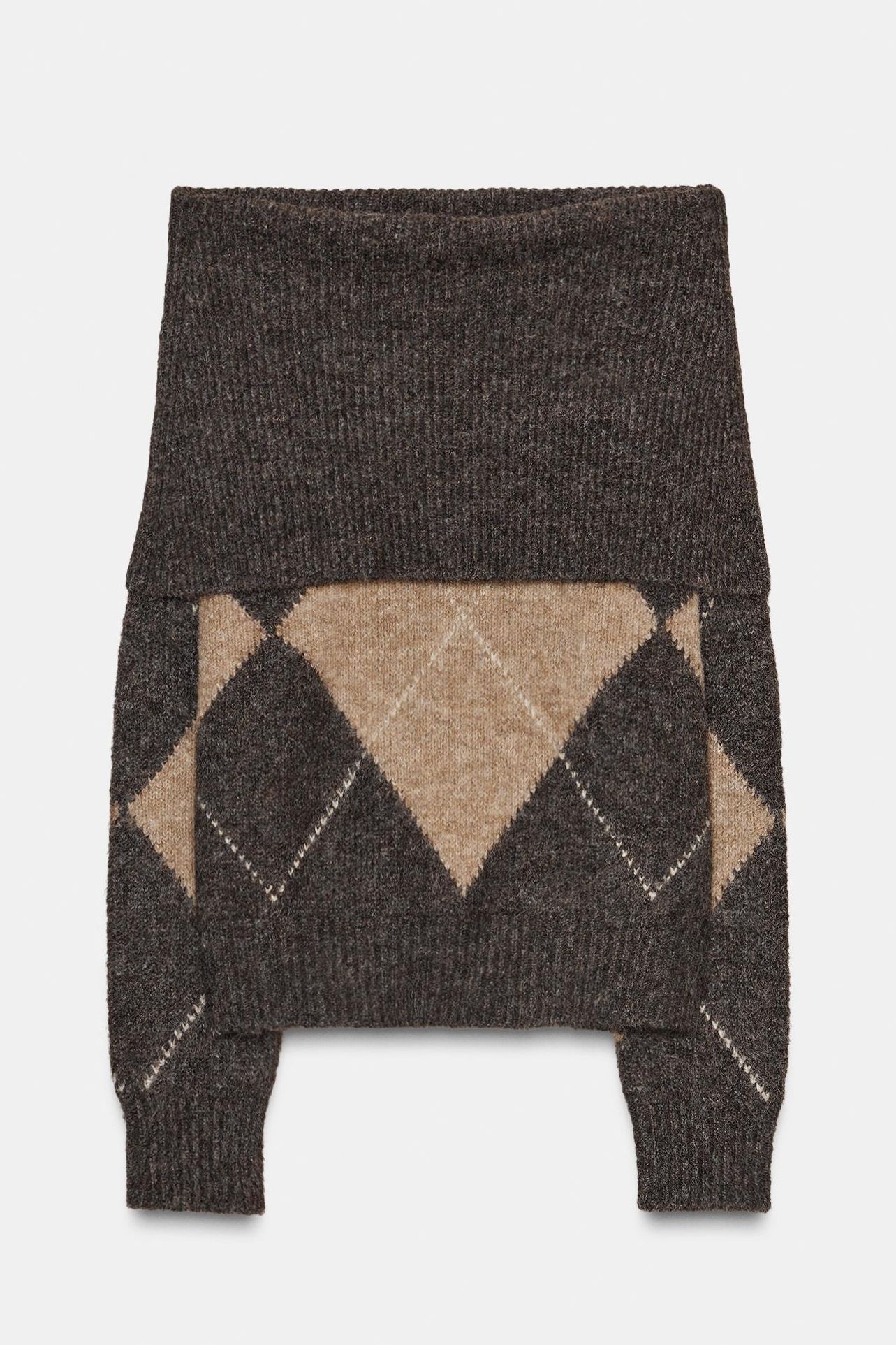 Argyle Off-The-Shoulder Knit Sweater