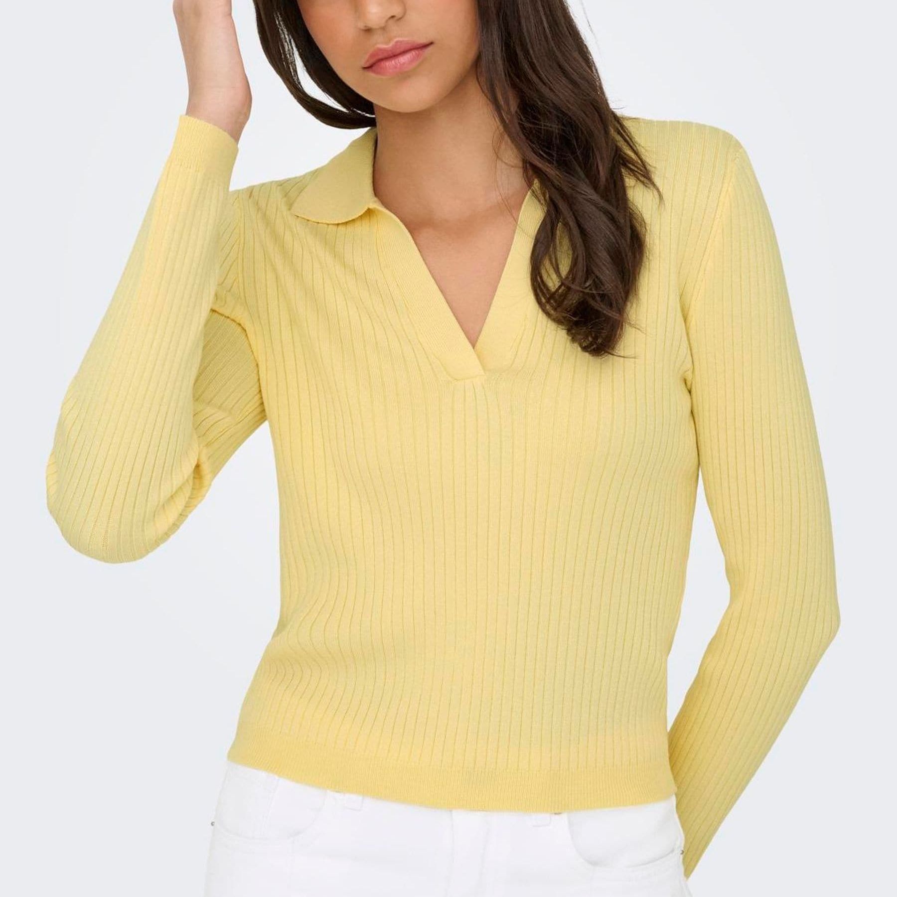 Only Yellow Ribbed Knit Polo Shirt
