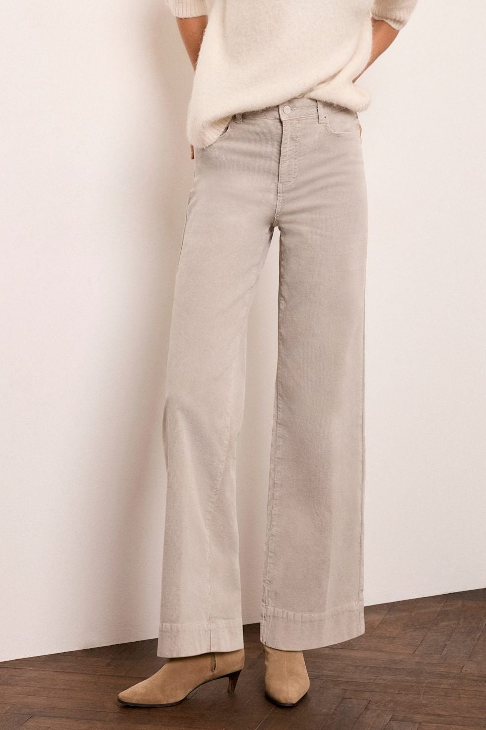 Grey Corduroy Wide Leg Trousers