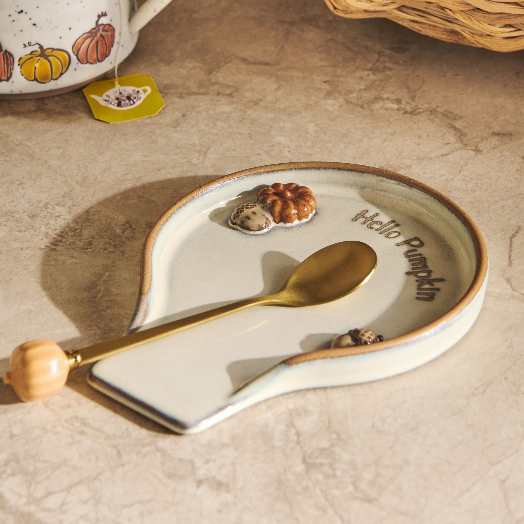 Natural Hello Pumpkin Autumnal Spoon Rest - Size One