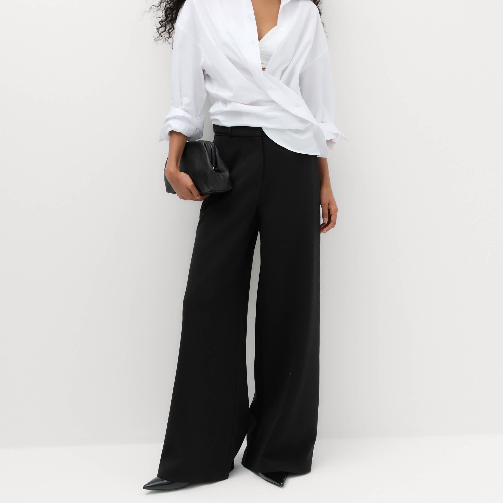Tailored Side Tab Wide Leg Trousers
