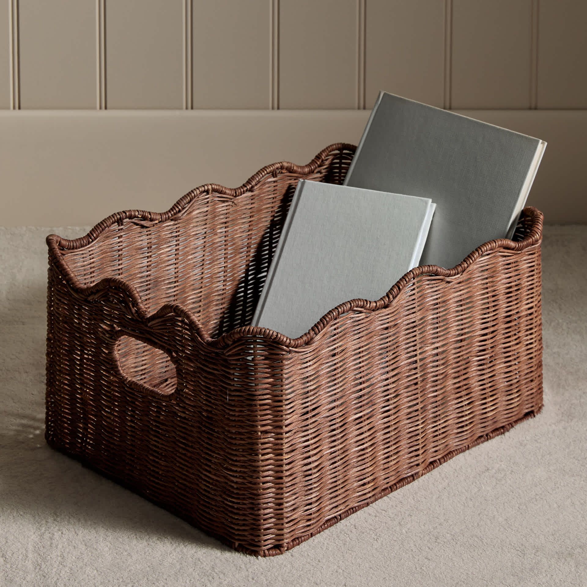 Rattan Scallop Rectangular Basket