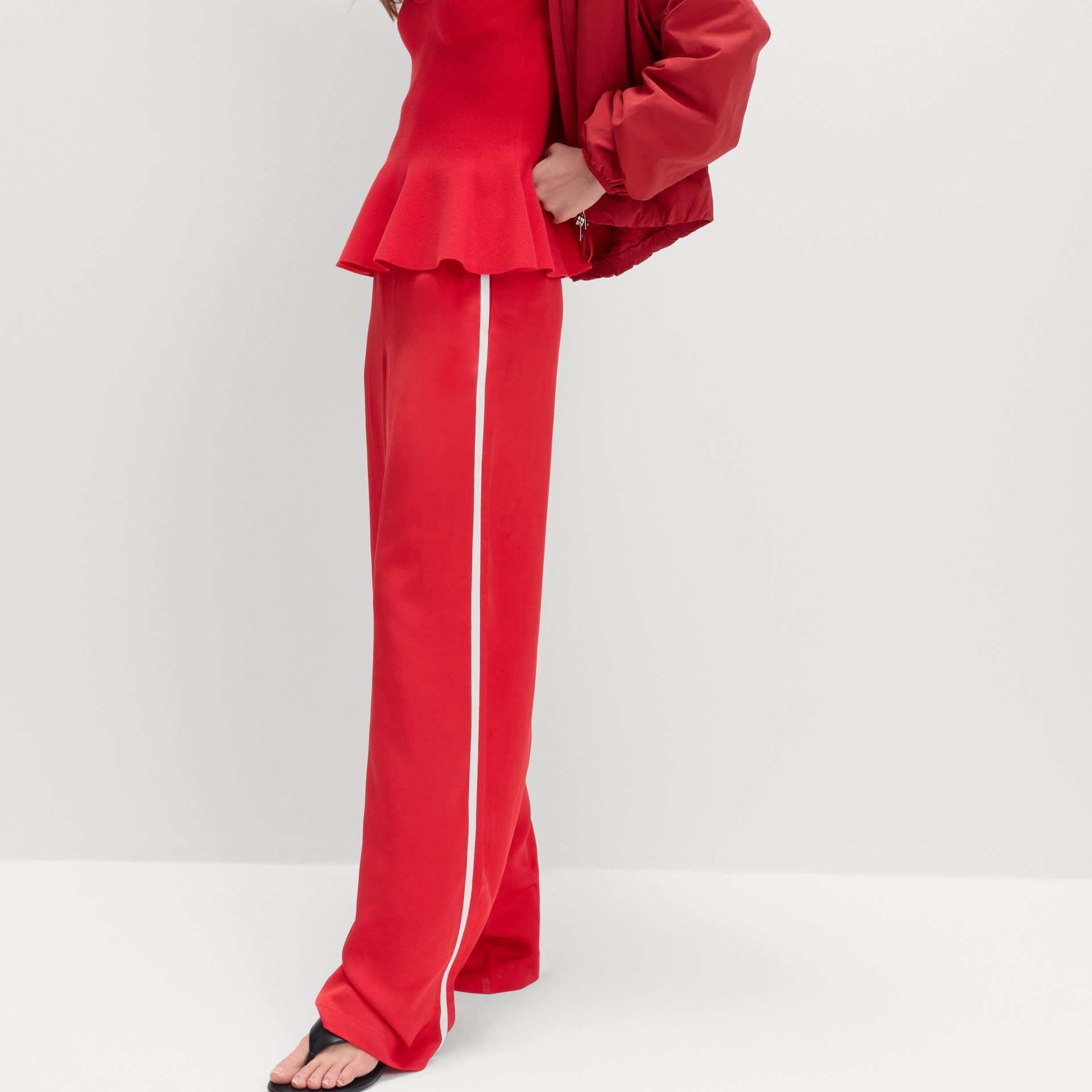 Side Stripe Wide Leg Trousers With Linen
