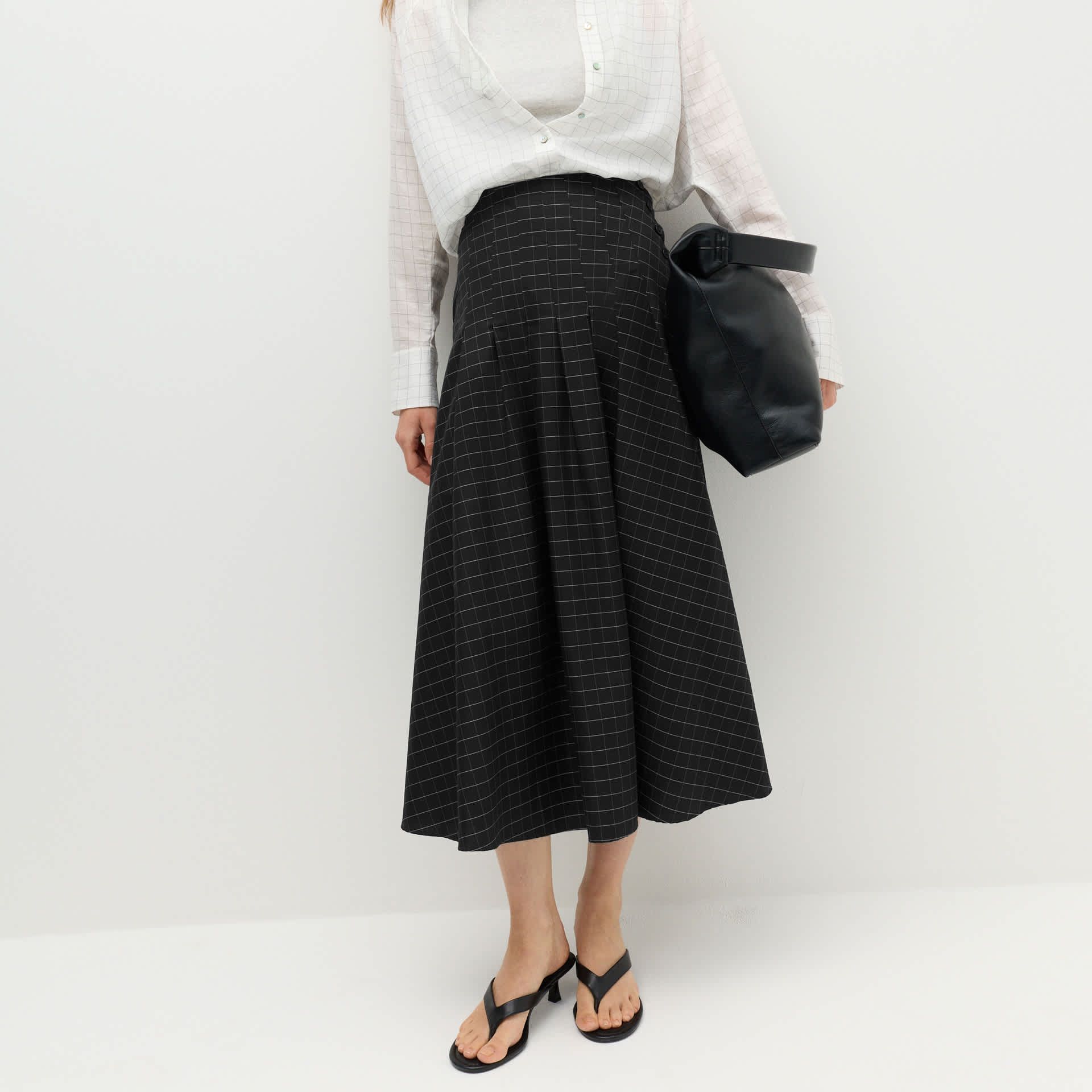 Cotton Rich Checked Button Detail Maxi Skirt