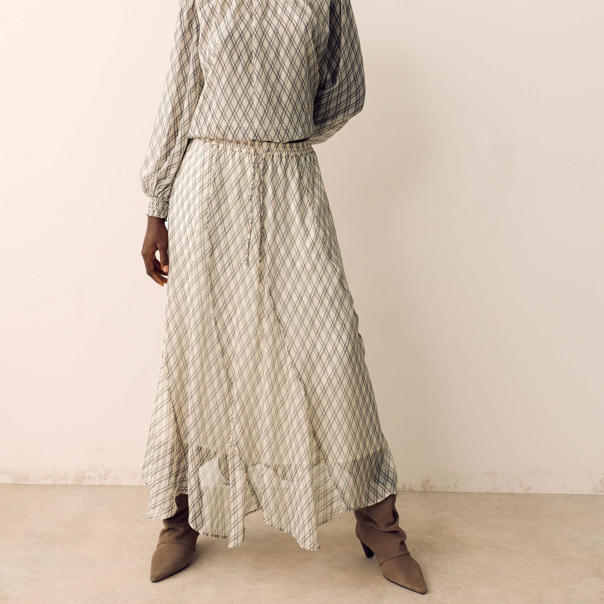 Checked Maxi A-Line Skirt