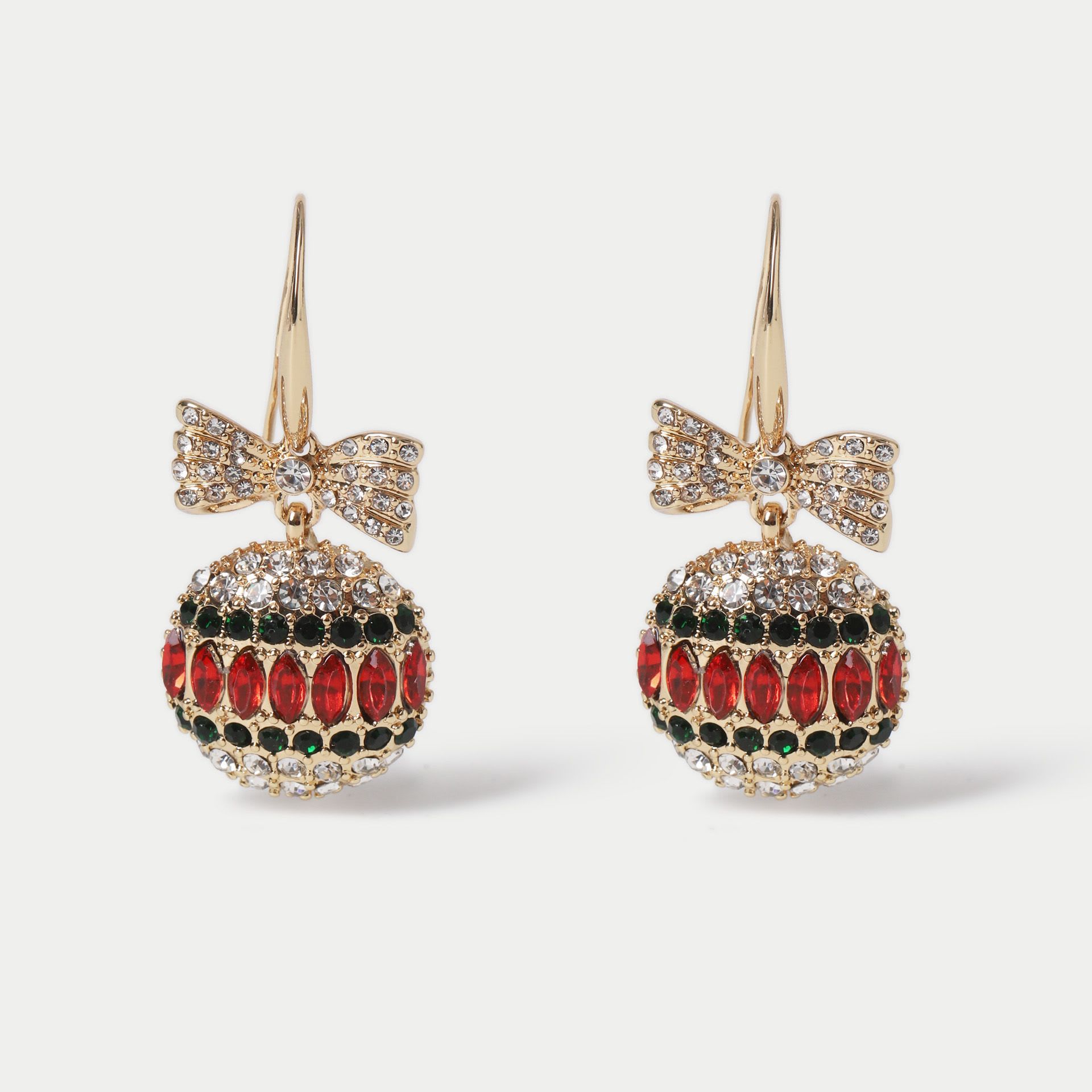 Bow Bauble Rhinestone Drop Earrings