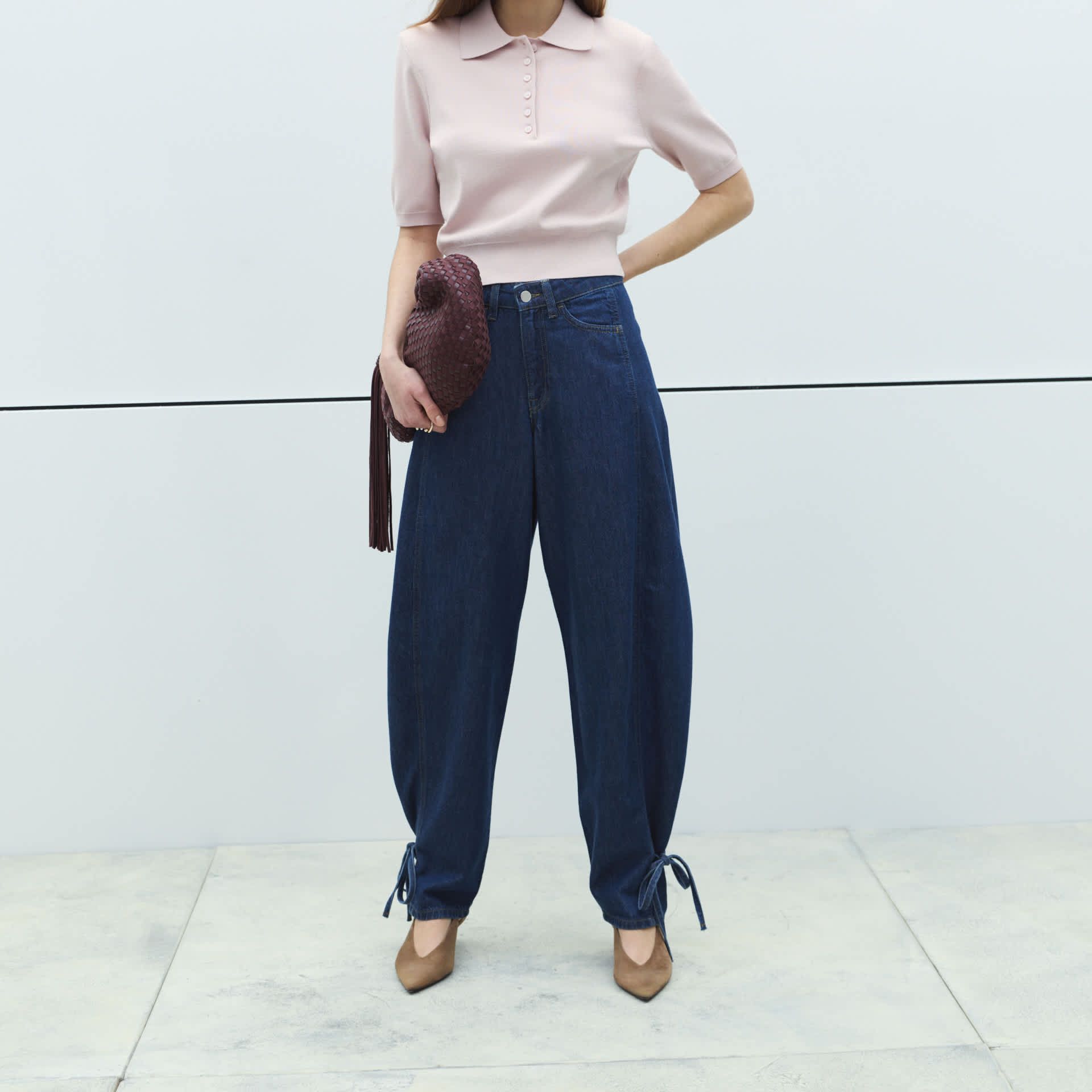 High Waisted Tie Detail Balloon Leg Jeans