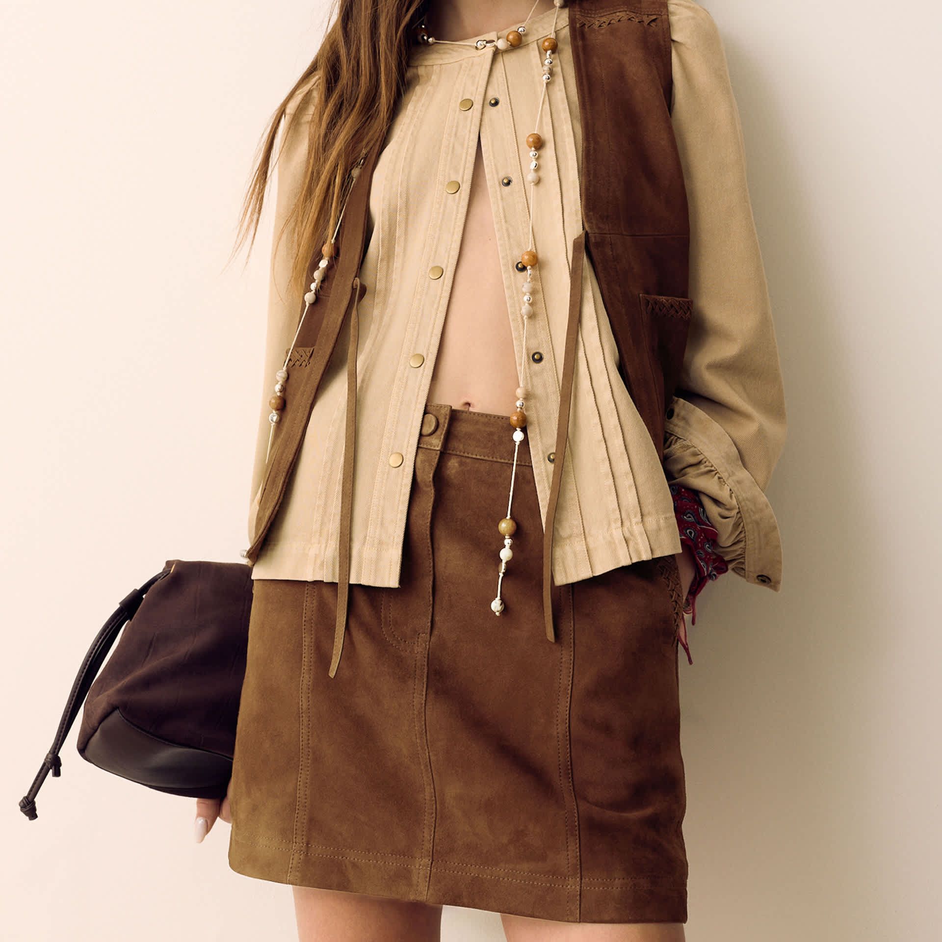 Suede Braided Detail Mini A-Line Skirt