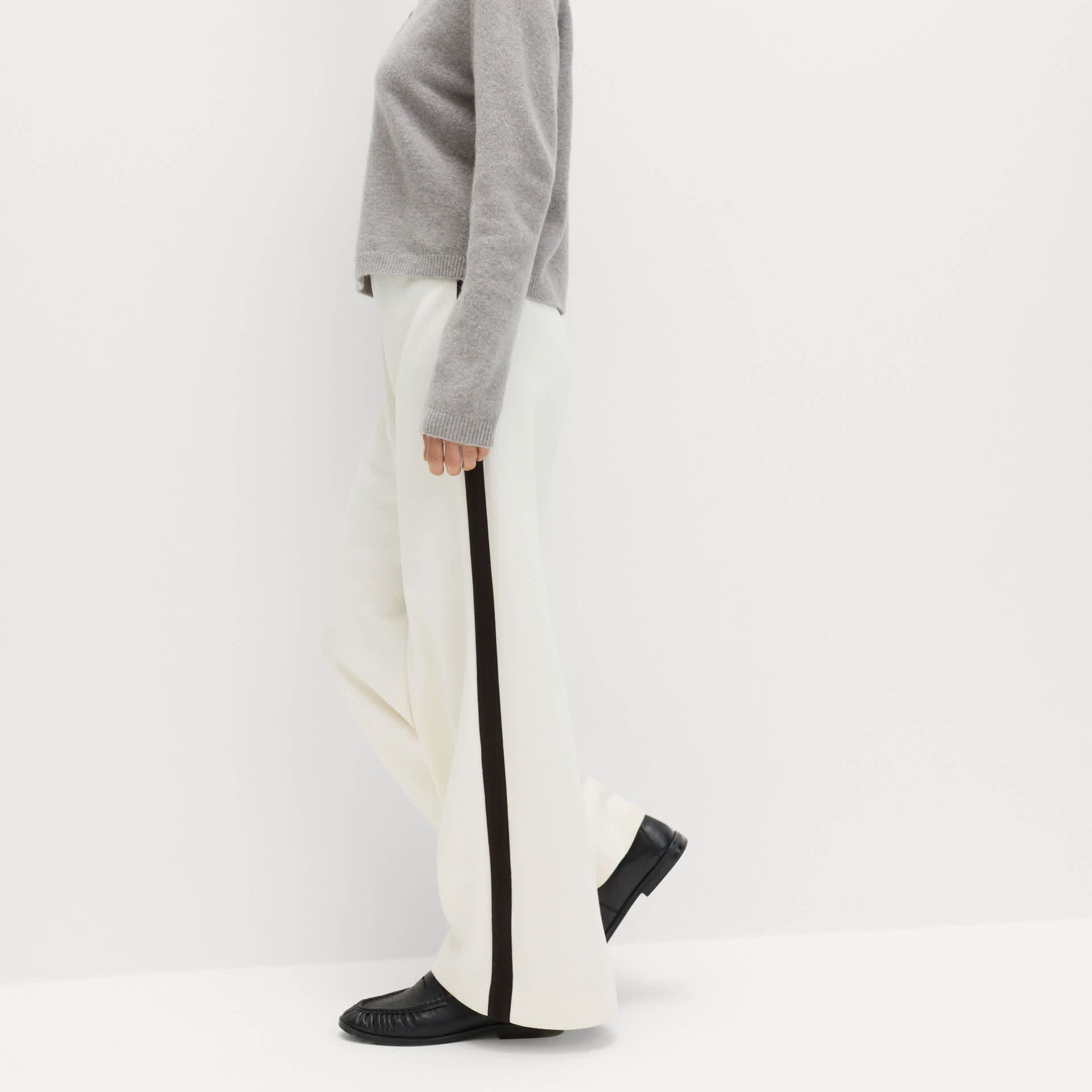 Pique Side Stripe Wide Leg Trousers