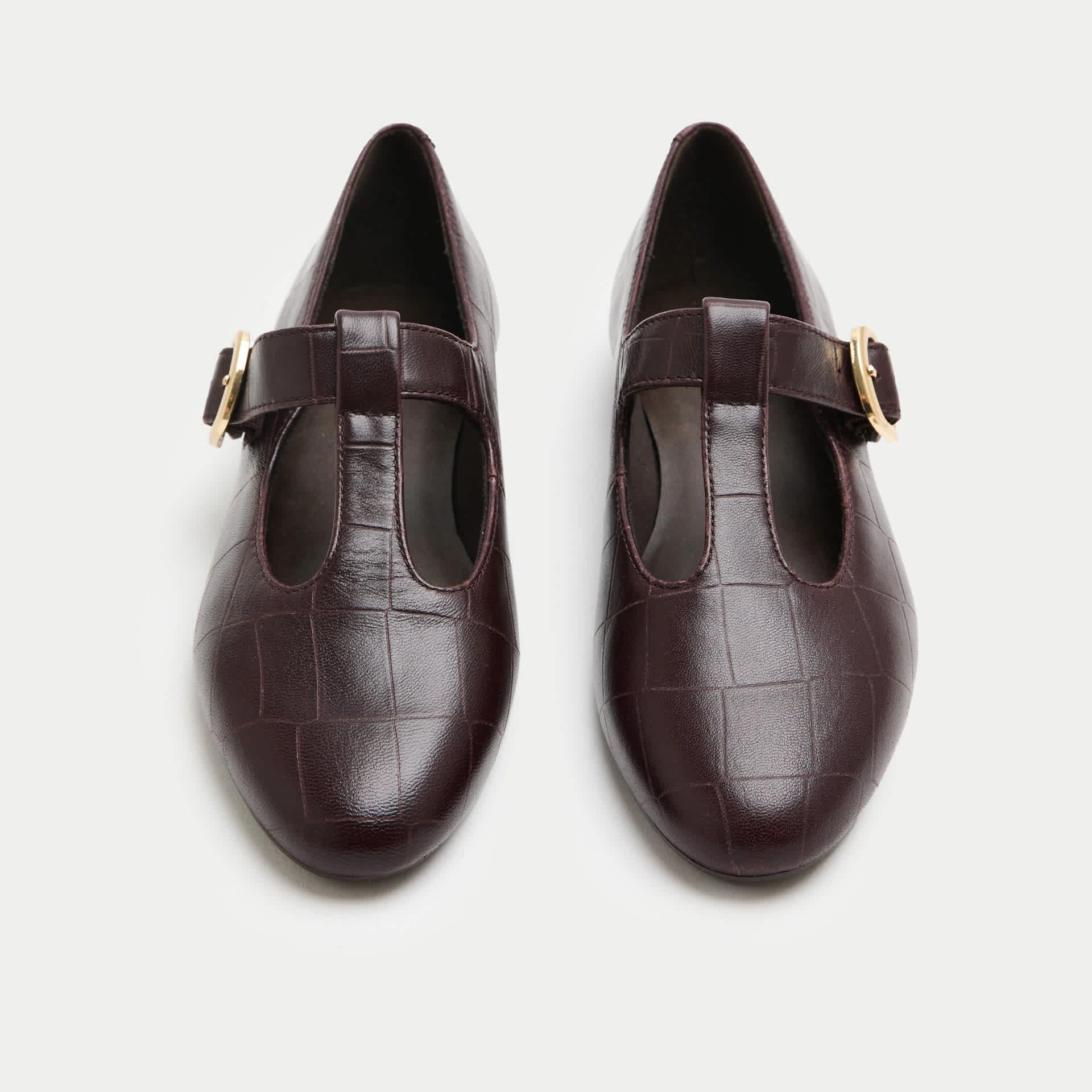 Leather Croc T-Bar Flat Ballet Pumps