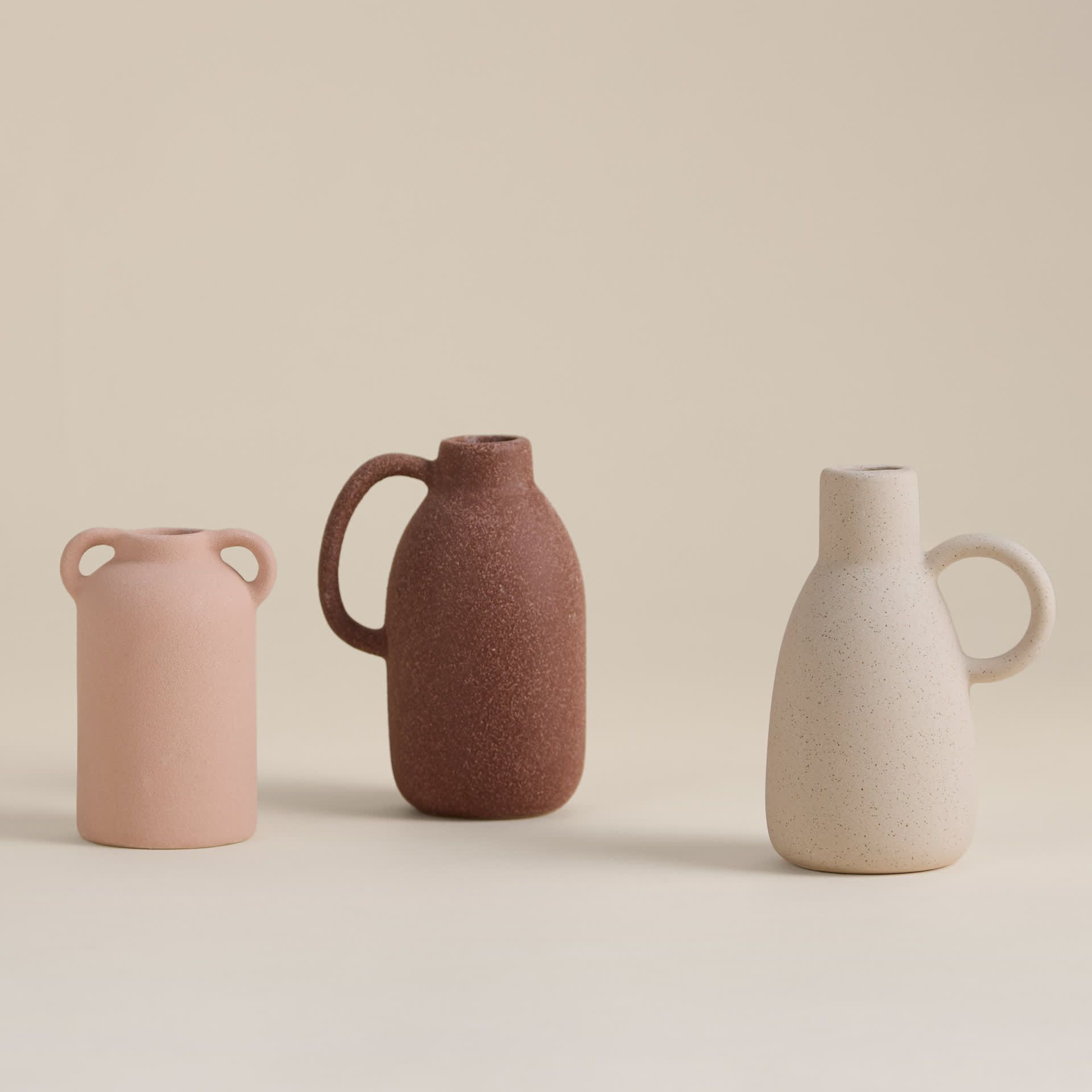 Set of 3 Ceramic Neutral Vases
