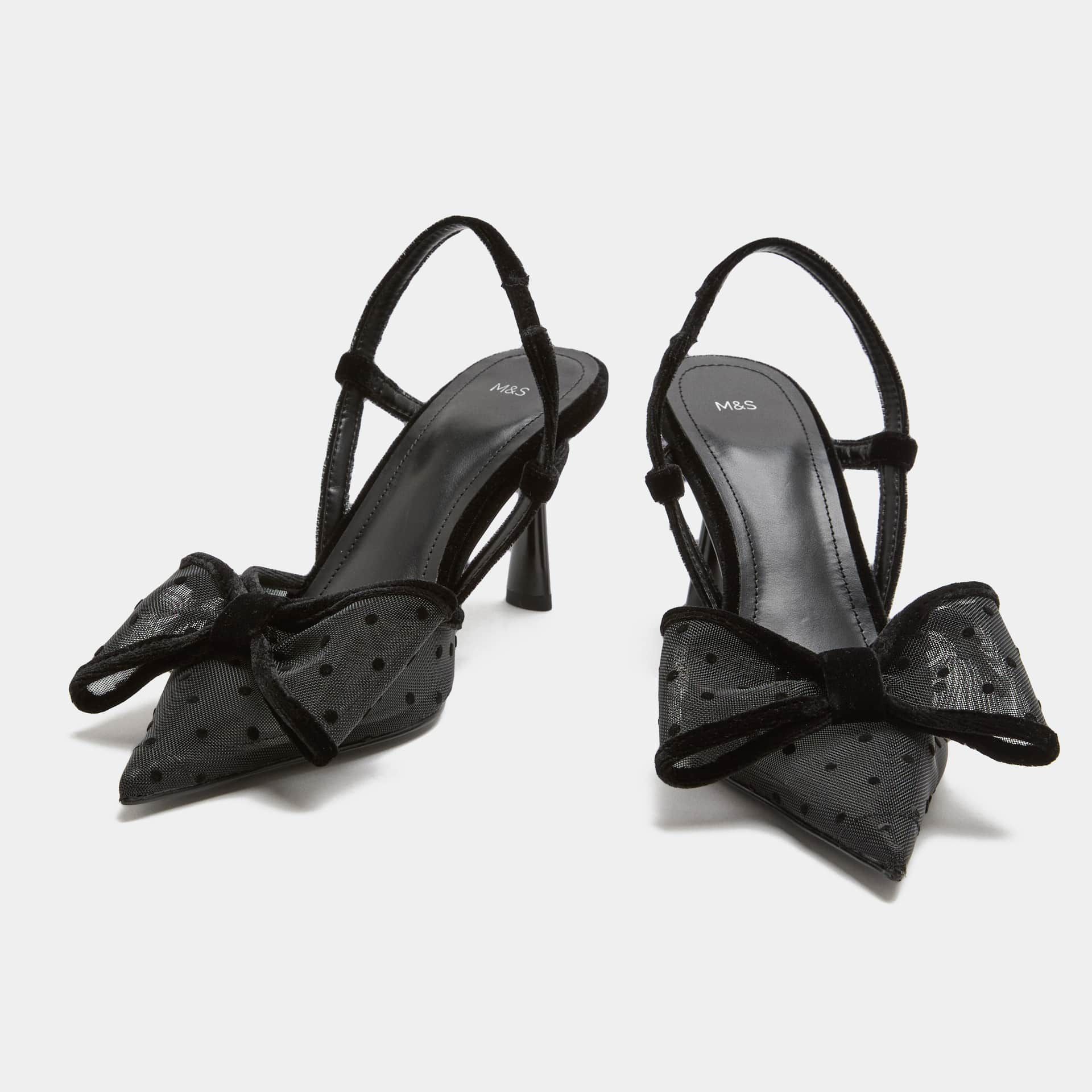 Polka Dot Mesh Stiletto Slingback Shoes
