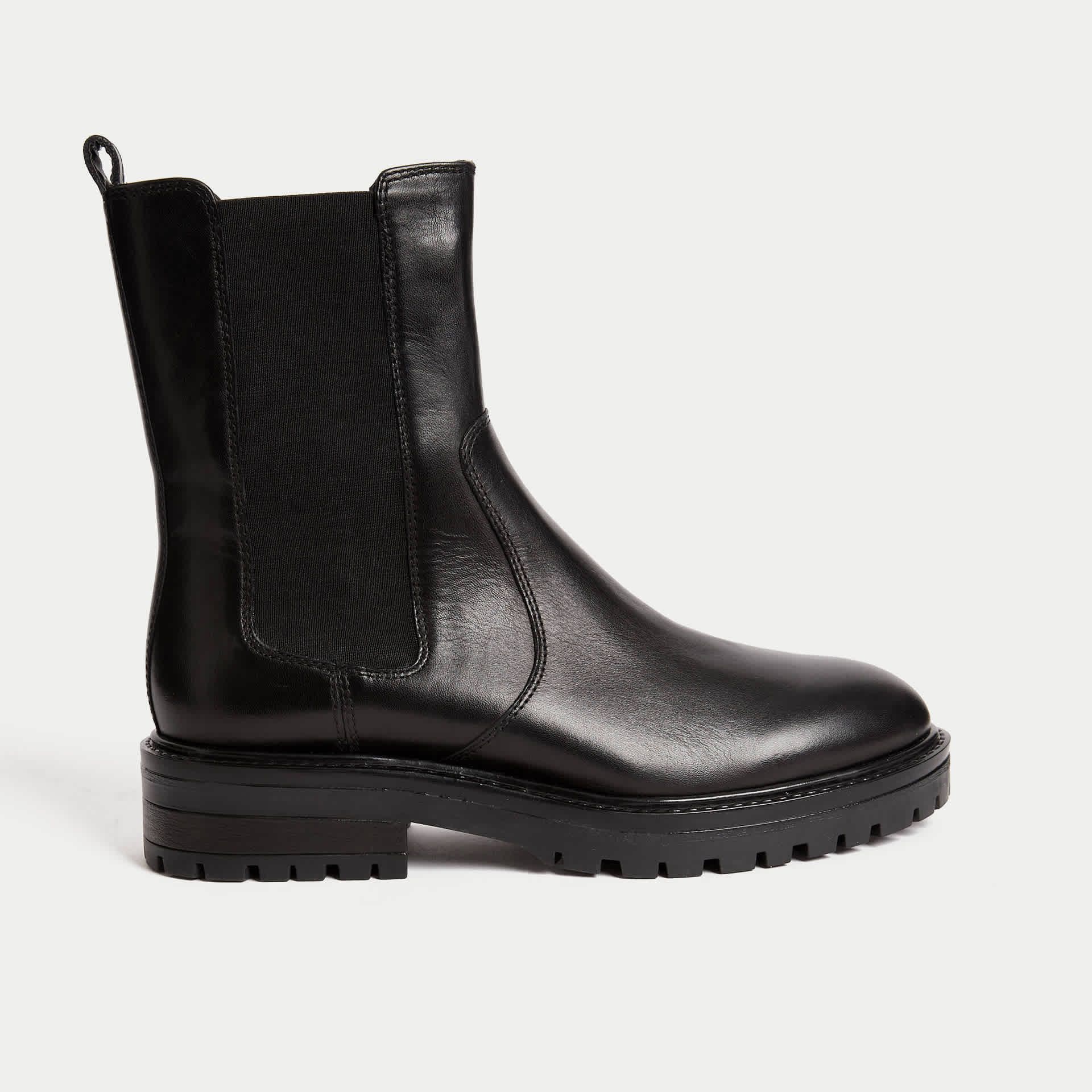 Leather Chelsea Block Heel Boots