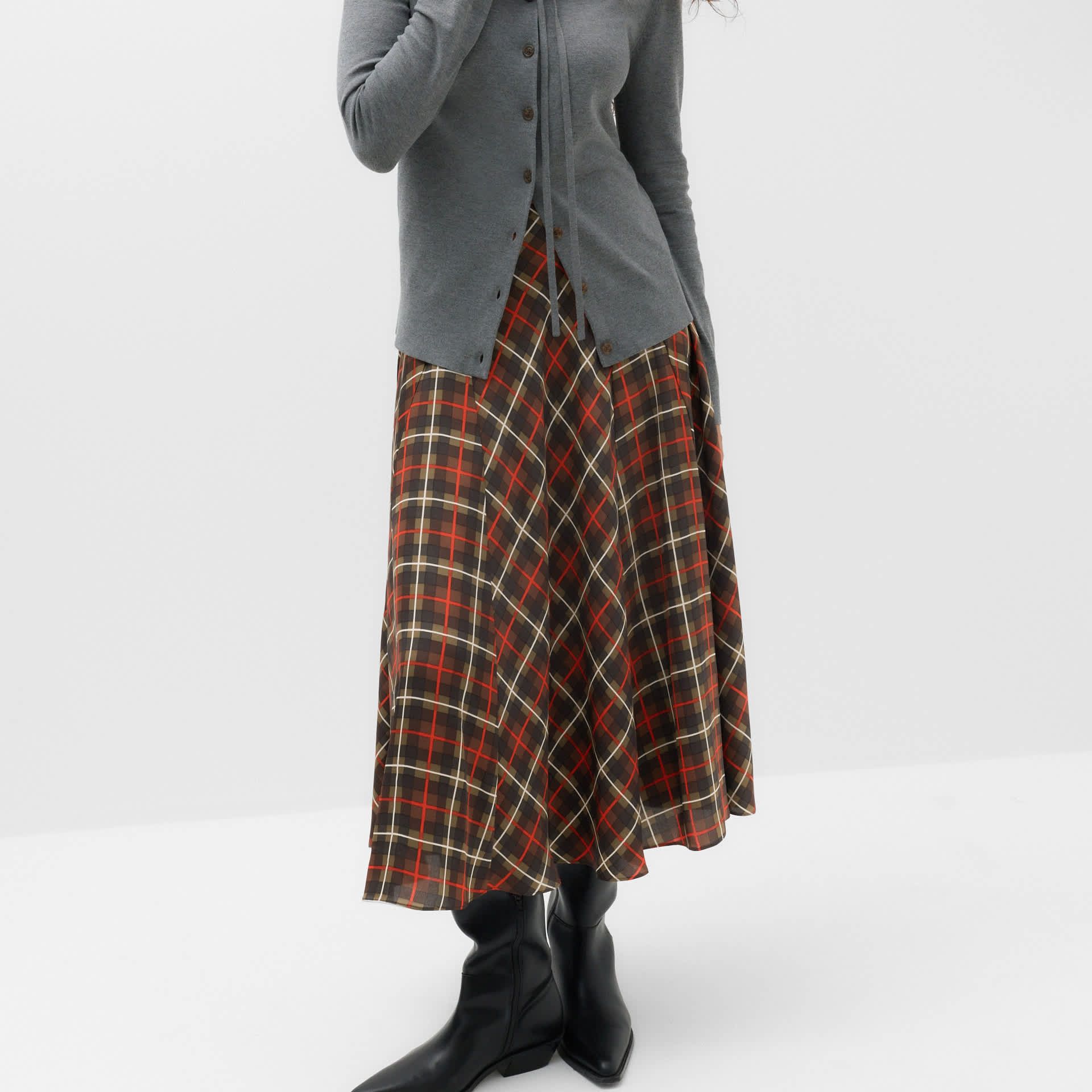 Checked Midi A-Line Skirt