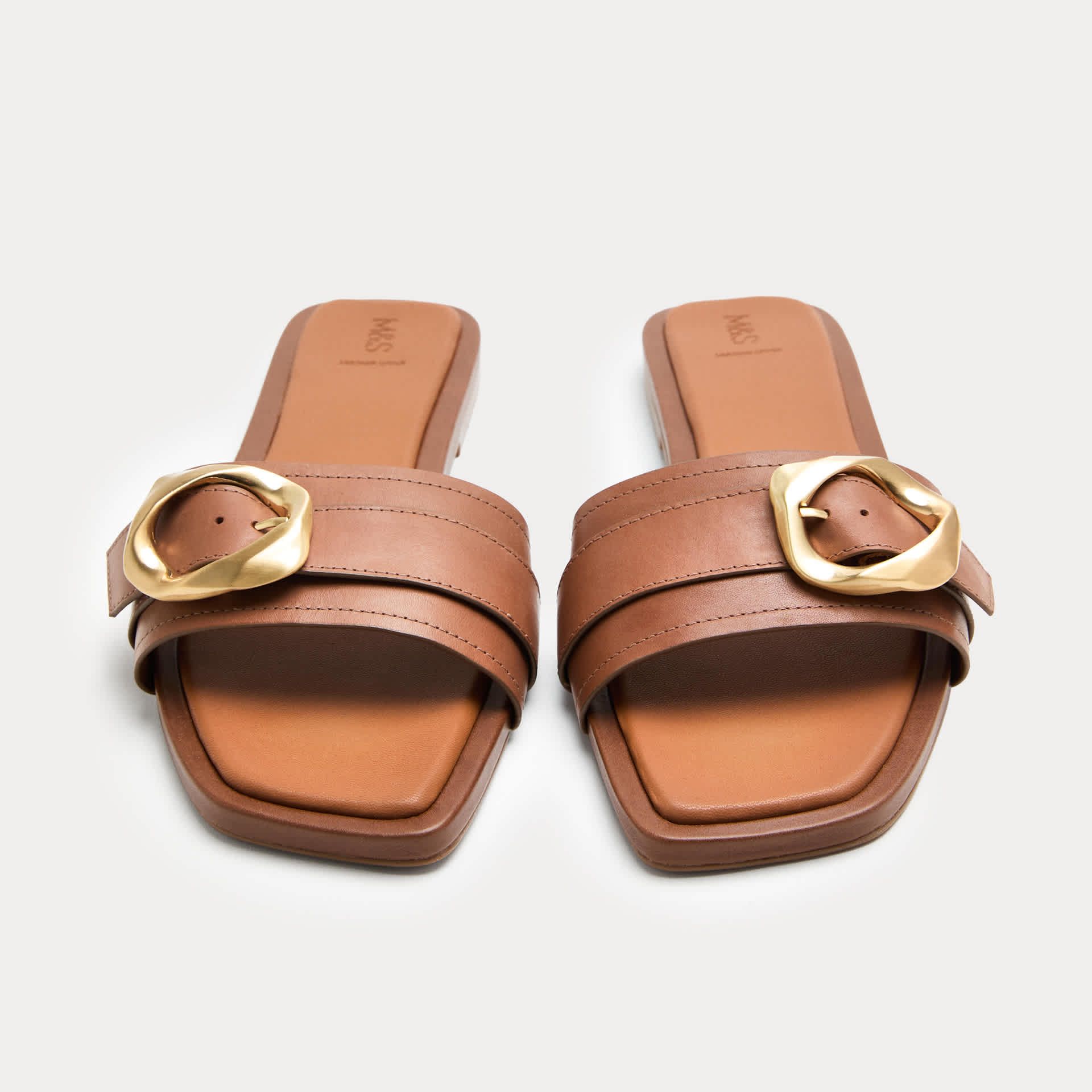 Leather Trim Flat Mule Sandals
