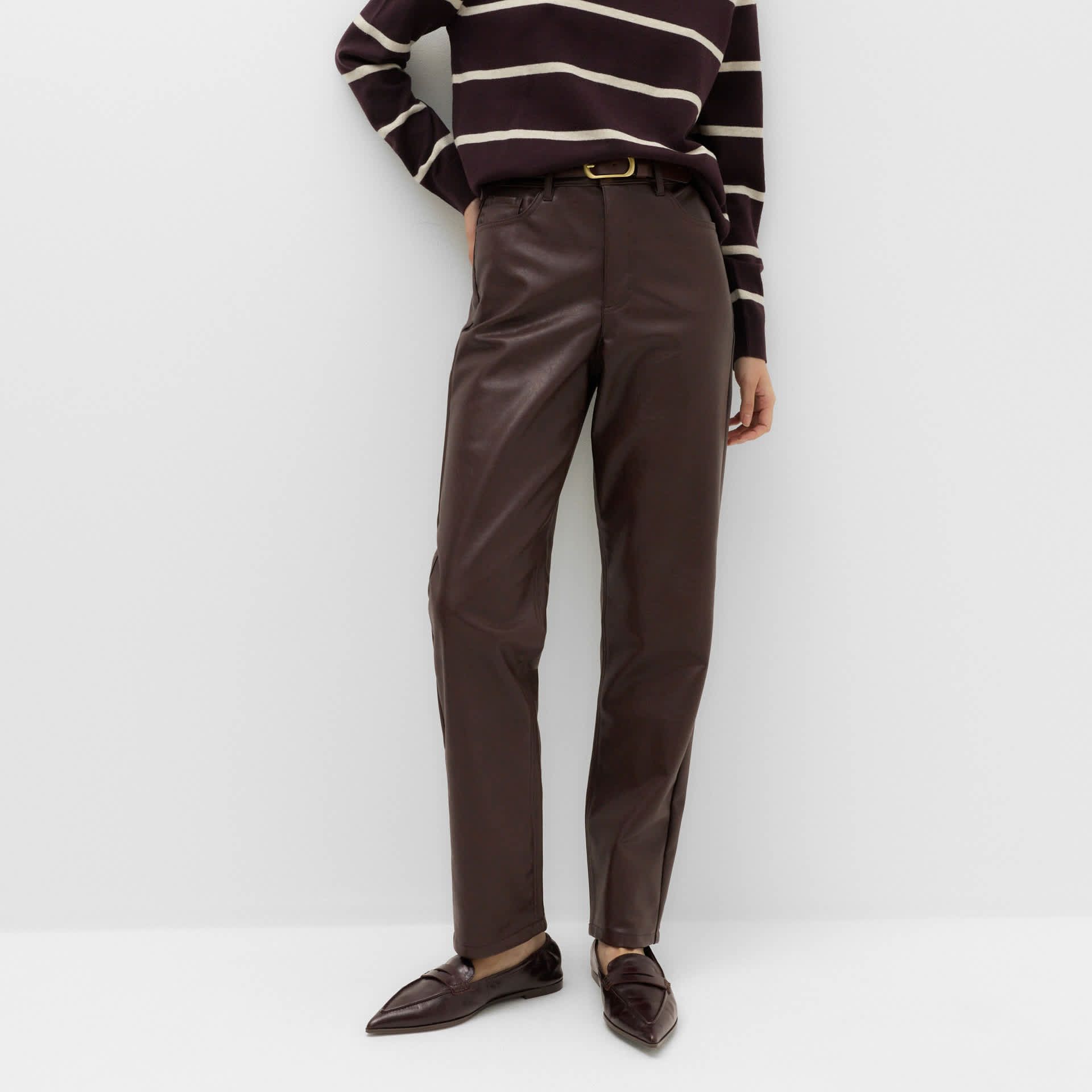 Faux Leather Straight Leg Trousers