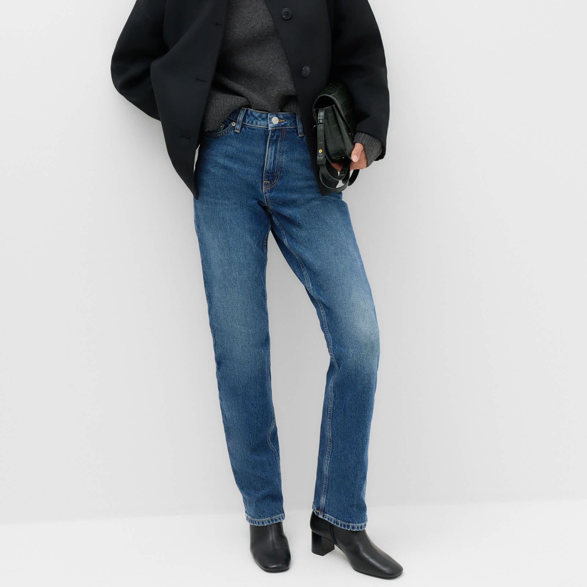 Mid Rise Straight Leg Jeans
