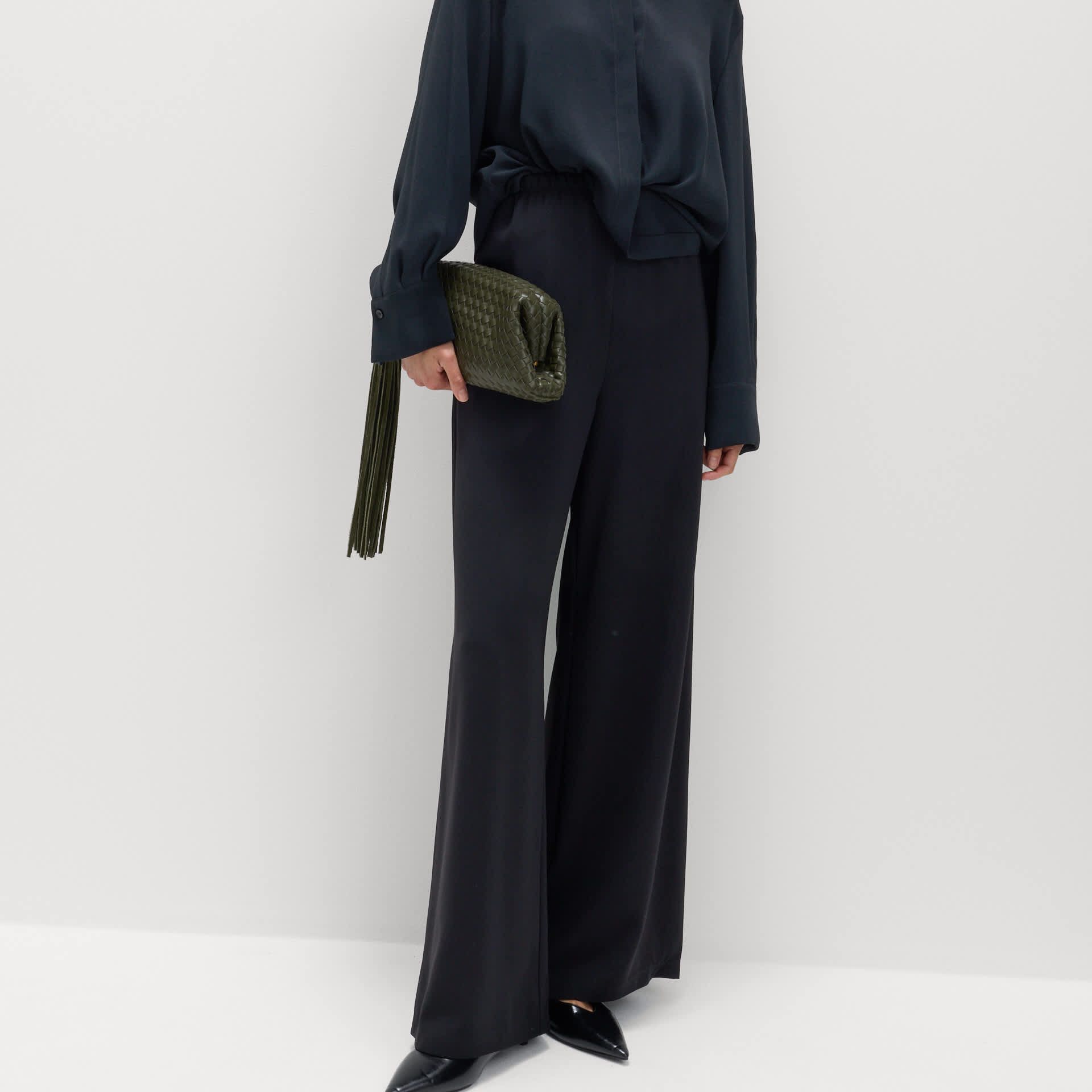 Crepe Elasticated Waist Wide Leg Trousers