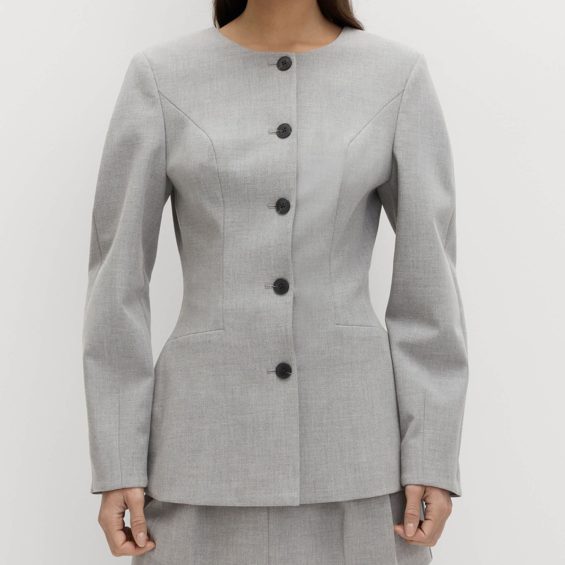 Tailored Hourglass Collarless Cinched Waist Jacket