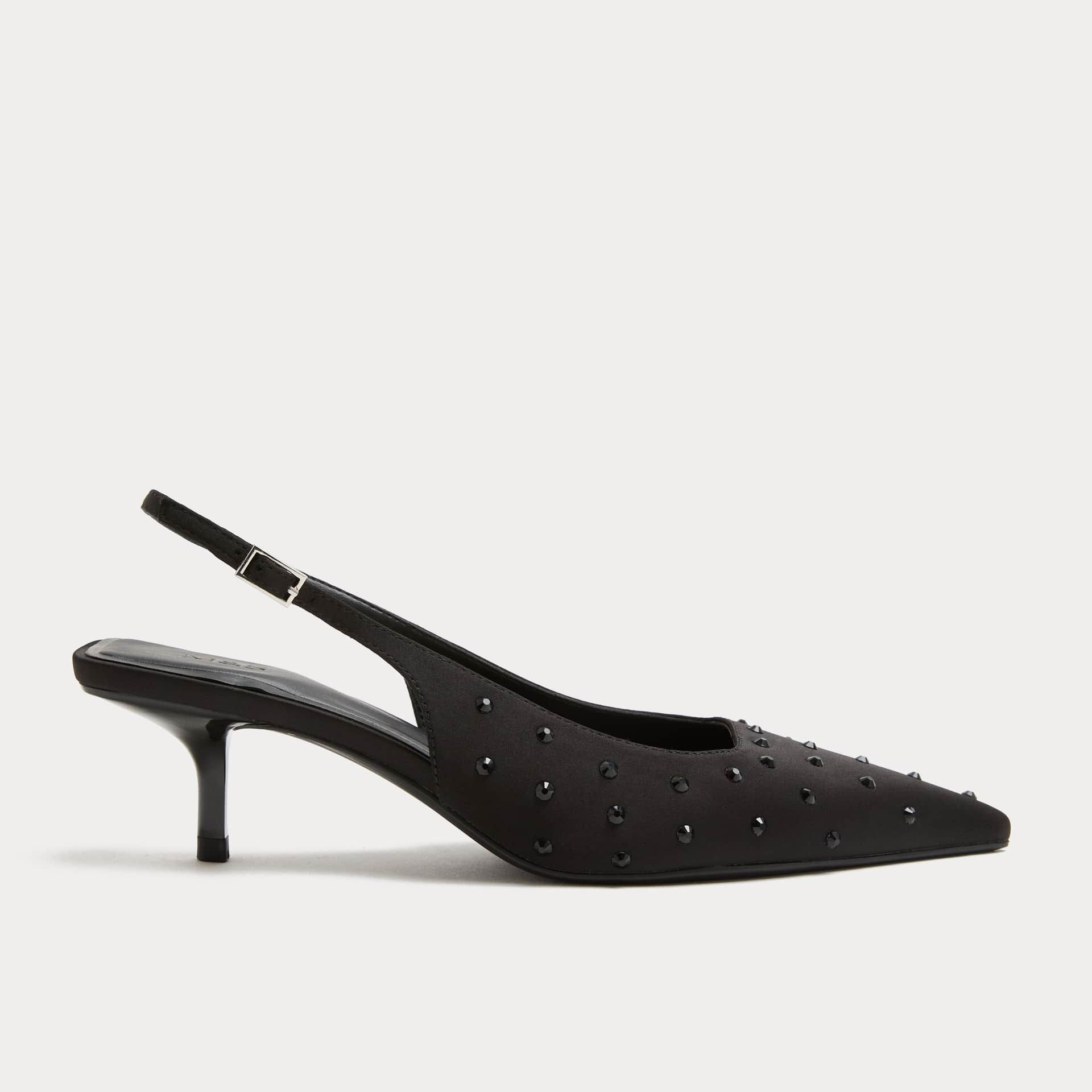 Studded Sparkle Kitten Heel Slingback Shoes