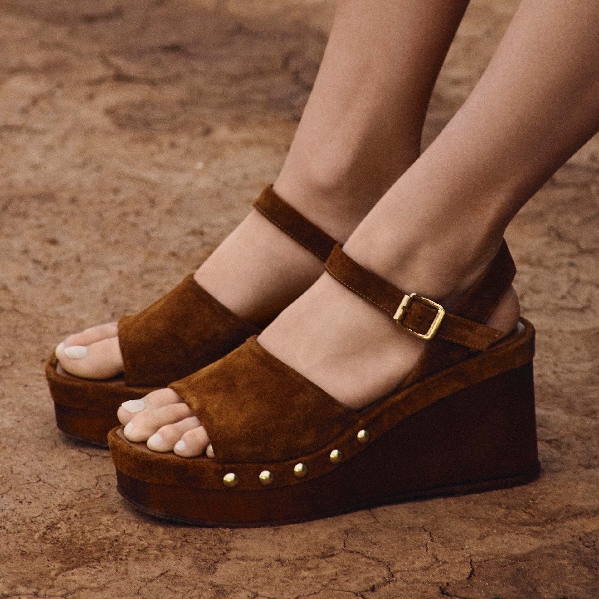 Suede Studded Wedge Open Toe Clog