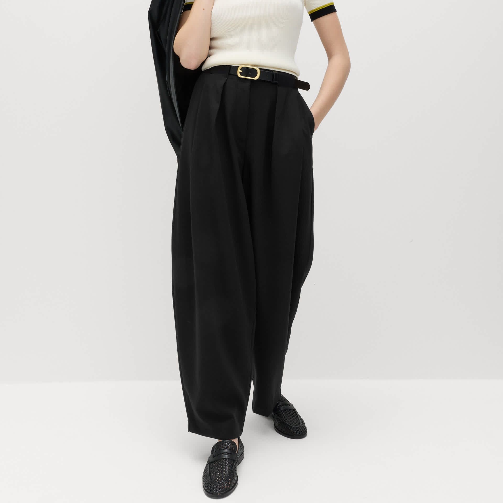 Horseshoe Pleat Front Tapered Trousers