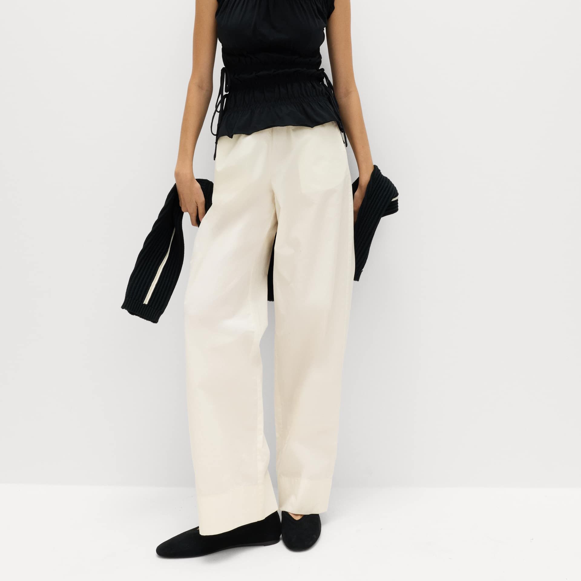 Pure Cotton Poplin Pull on Straight Leg Trousers