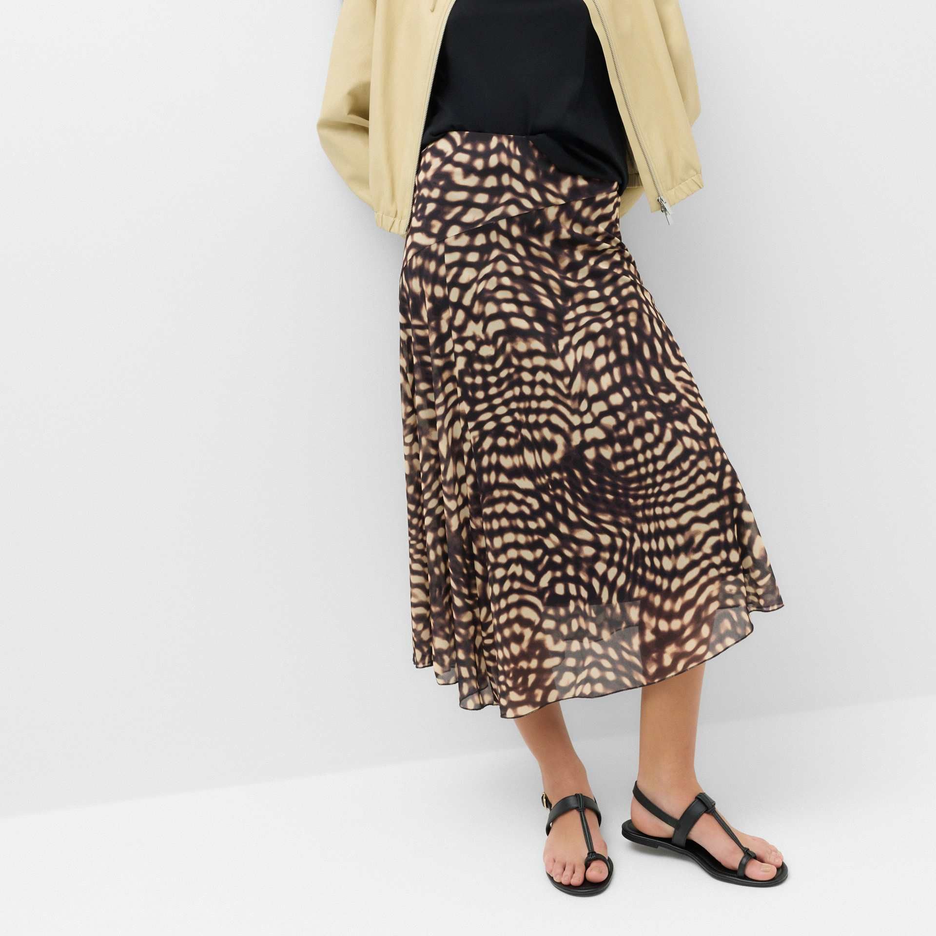 Mesh Animal Print Midi Asymmetric Skirt