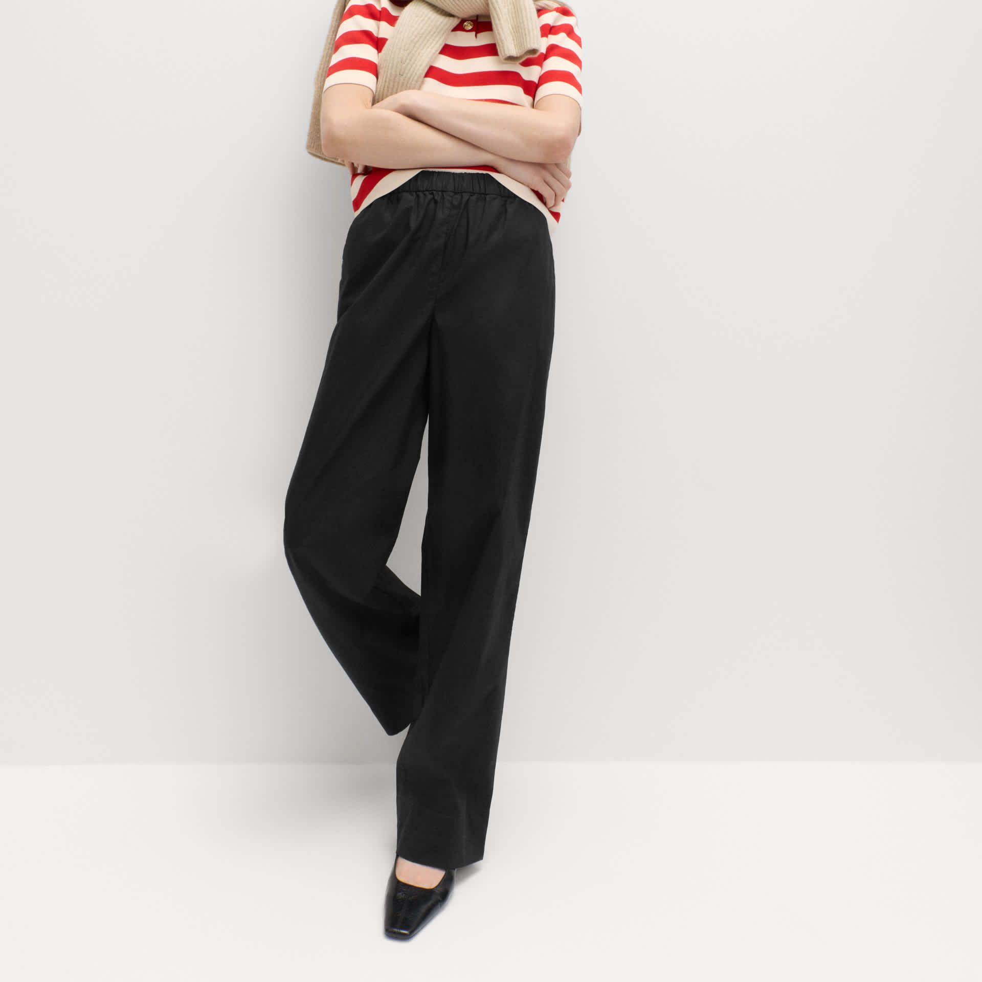 Pure Cotton Poplin Pull on Straight Leg Trousers
