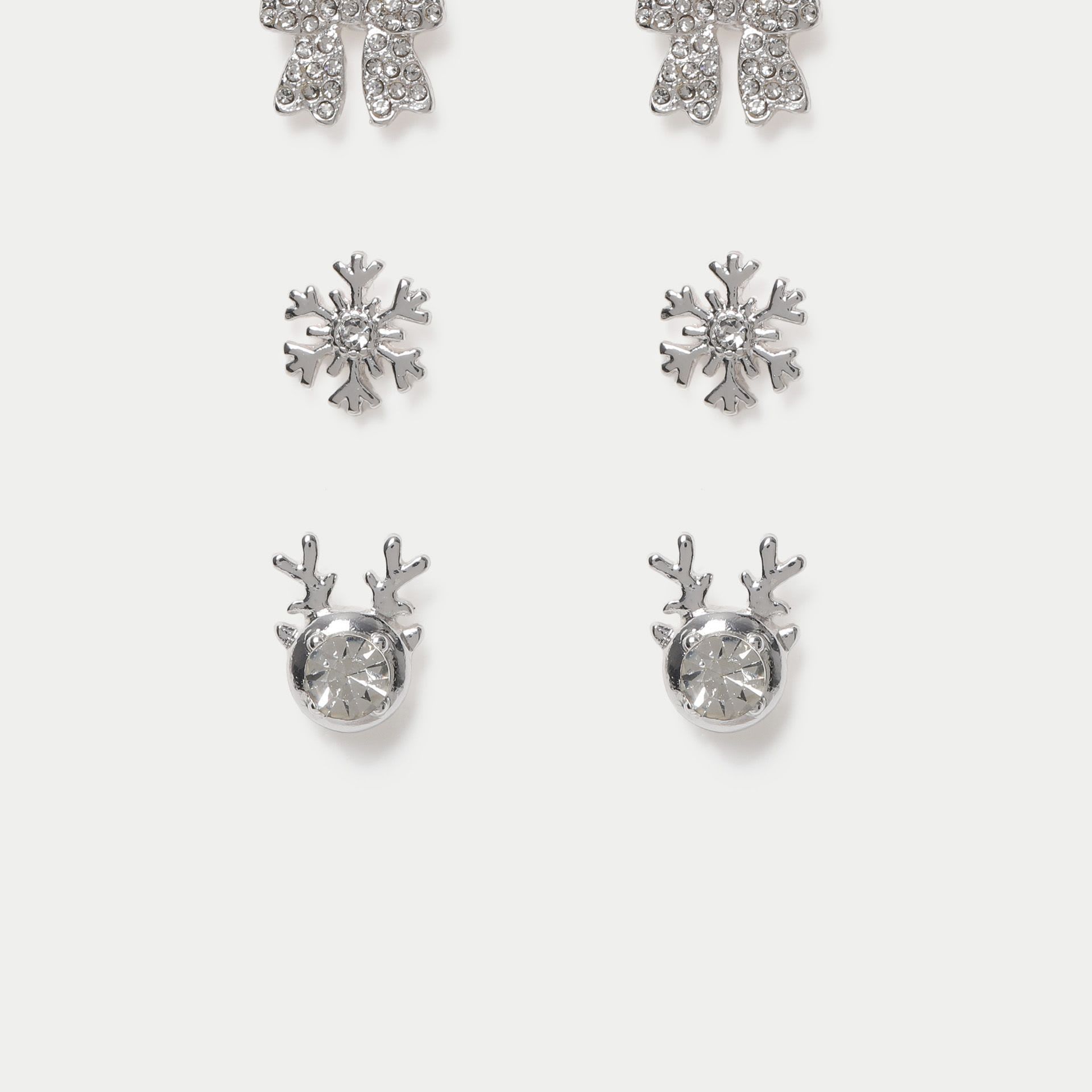 Snowflake Bow and Reindeer Stud Earrings
