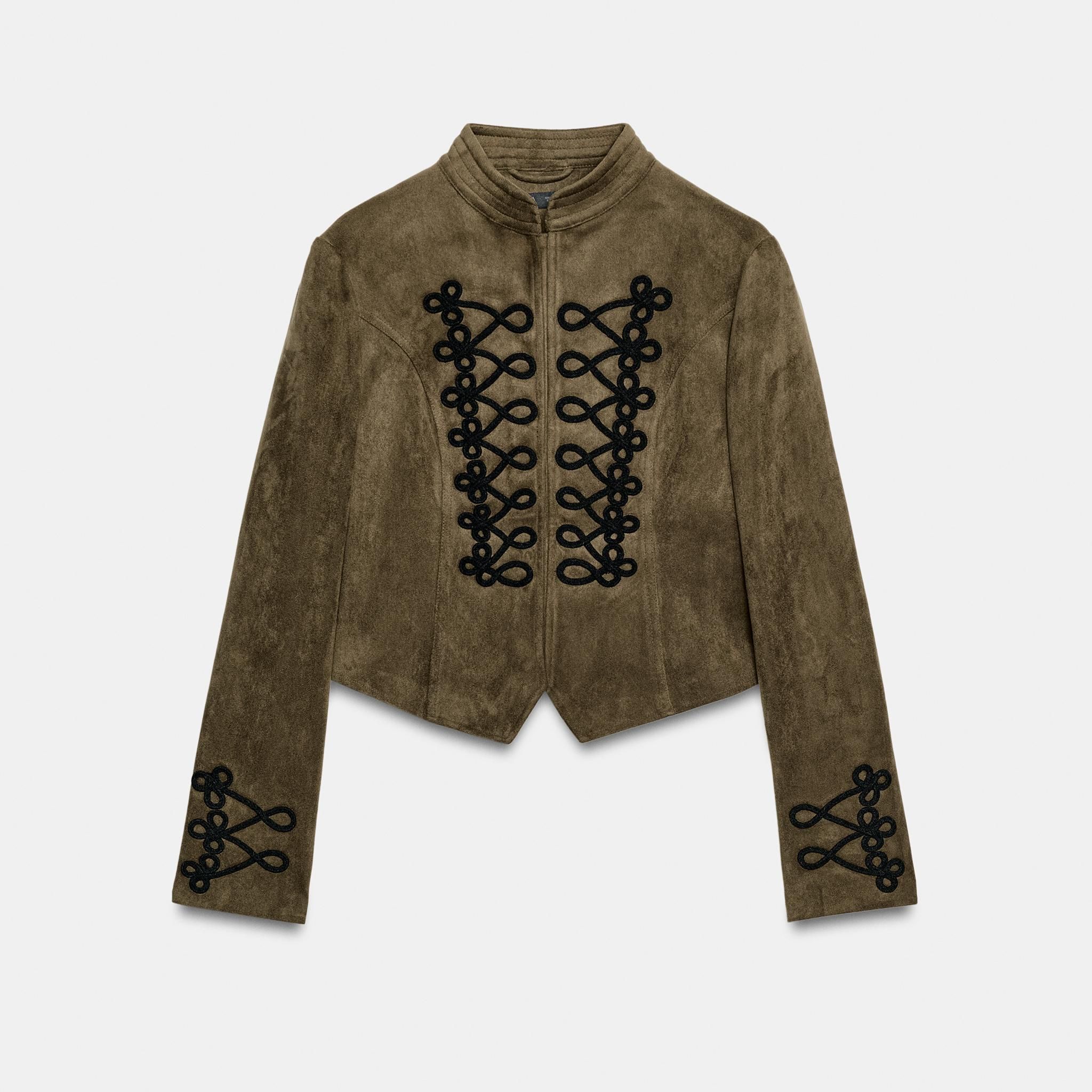 Faux Suede Frog Fastening Jacket - Mid Khaki - S