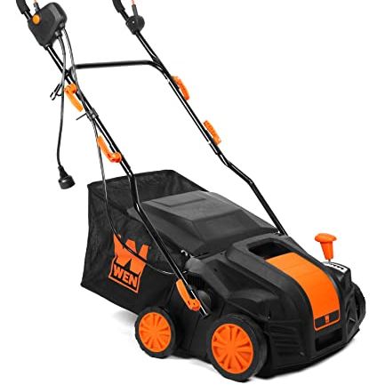 Wen Dt1516 16-Inch 15-Amp 2-In-1 Electric Dethatcher and Scarifier With Collection Bag, Black