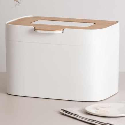 Kazai. Compost Bin 'elin' | 4.5l Small Kitchen Bin With Wooden Lid &amp;amp; Filter | Food Waste Container, Odour-Free, Dishwasher Safe, With Inner Caddy | Caddy for Kitchen Counter Top | Off-White/bamboo