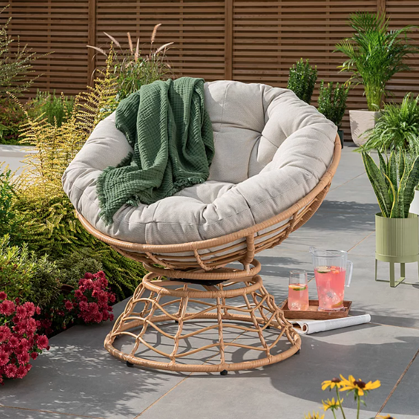 Chevron Rattan Swivel Moon Chair