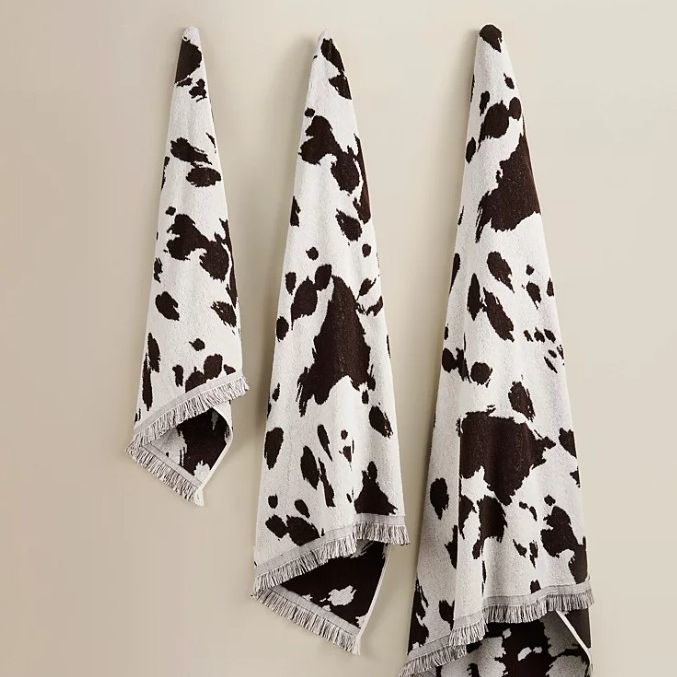 Brown cow print towels