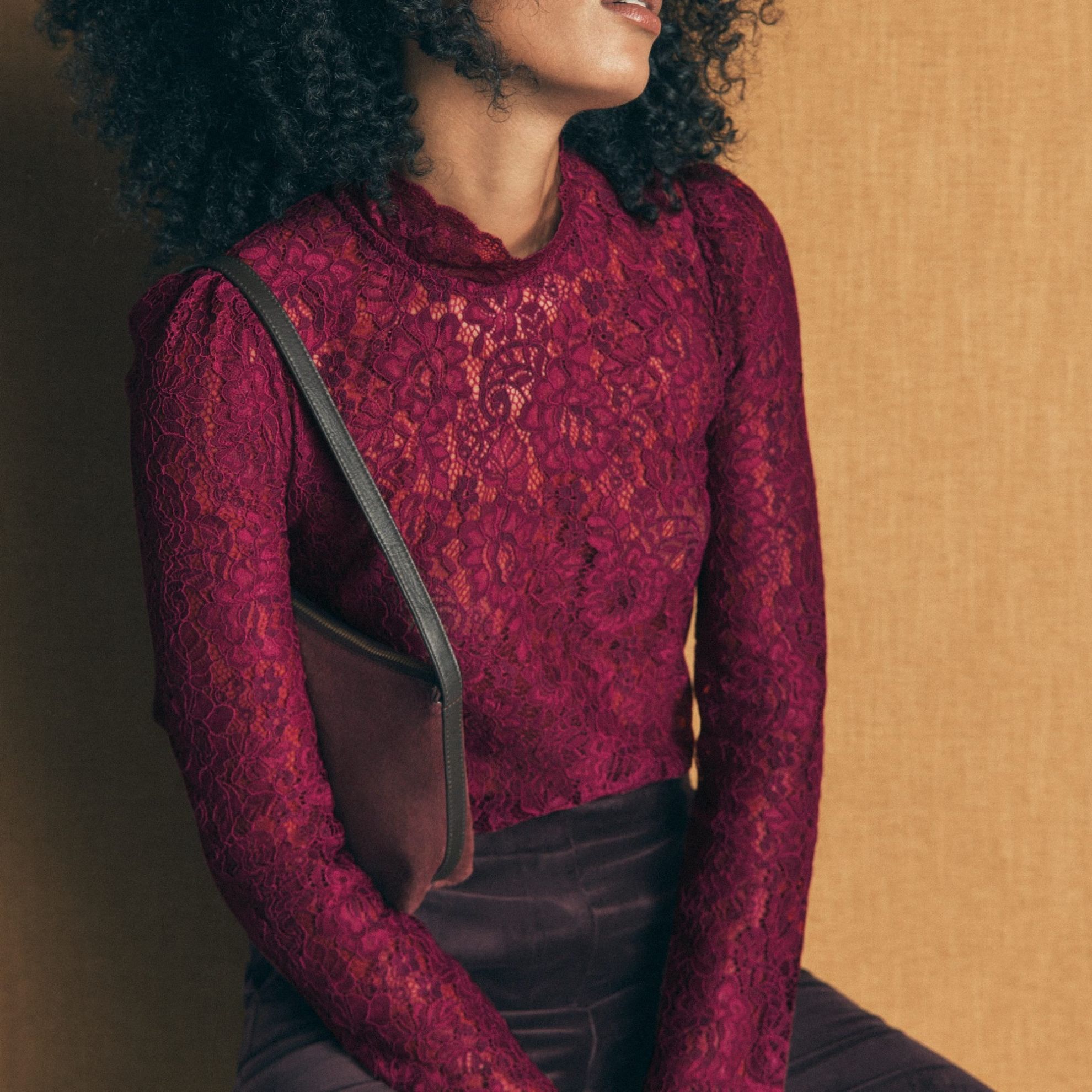 Lace Detail Top-Beetroot Red