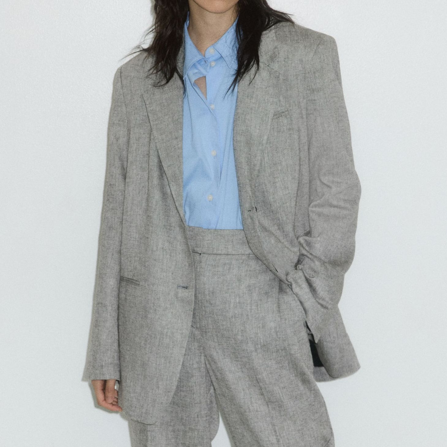 H&amp;amp;M Single-Breasted Light Grey Blazer