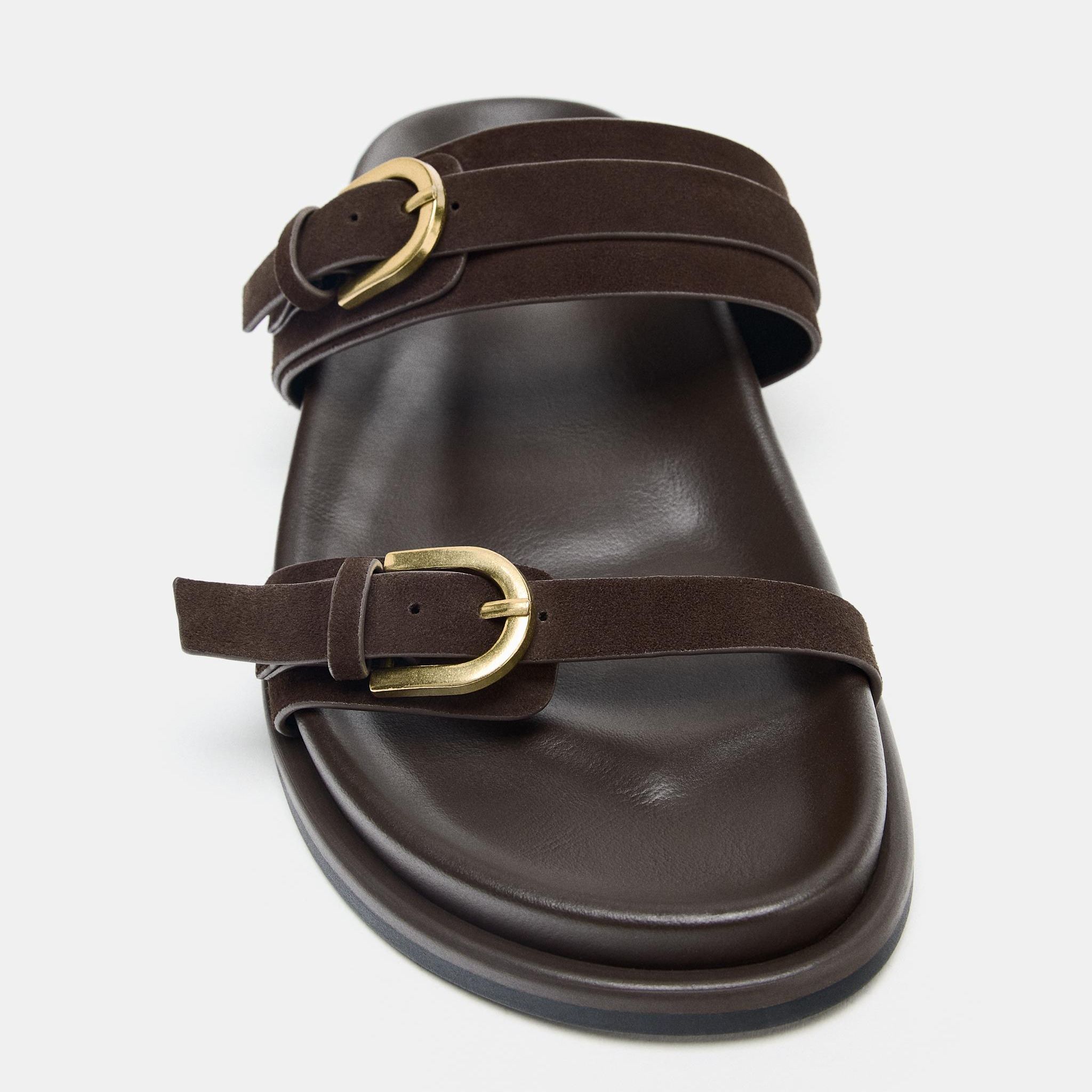 Double-Buckle Leather Sandals