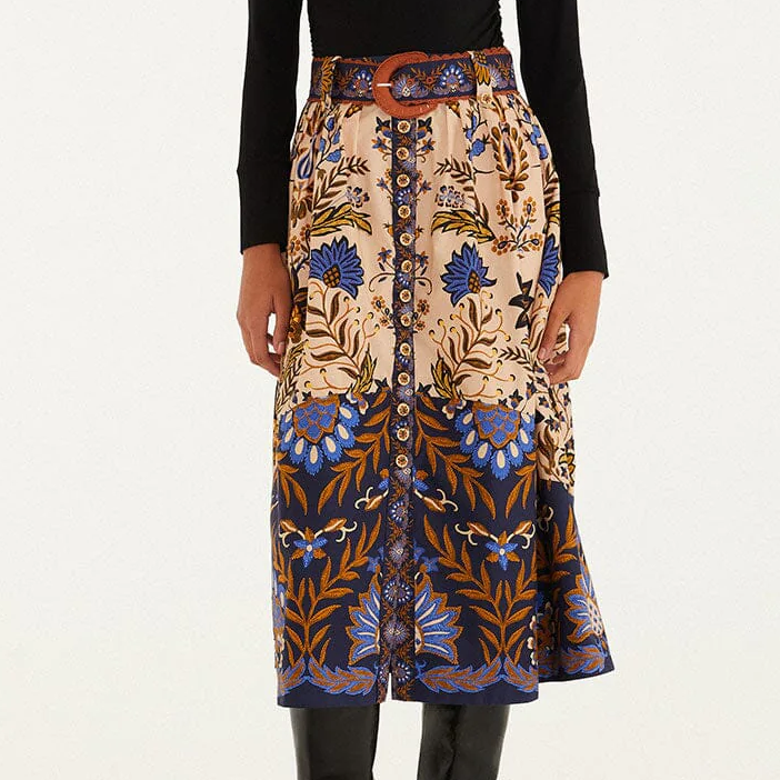 Farm Rio floral midi skirt