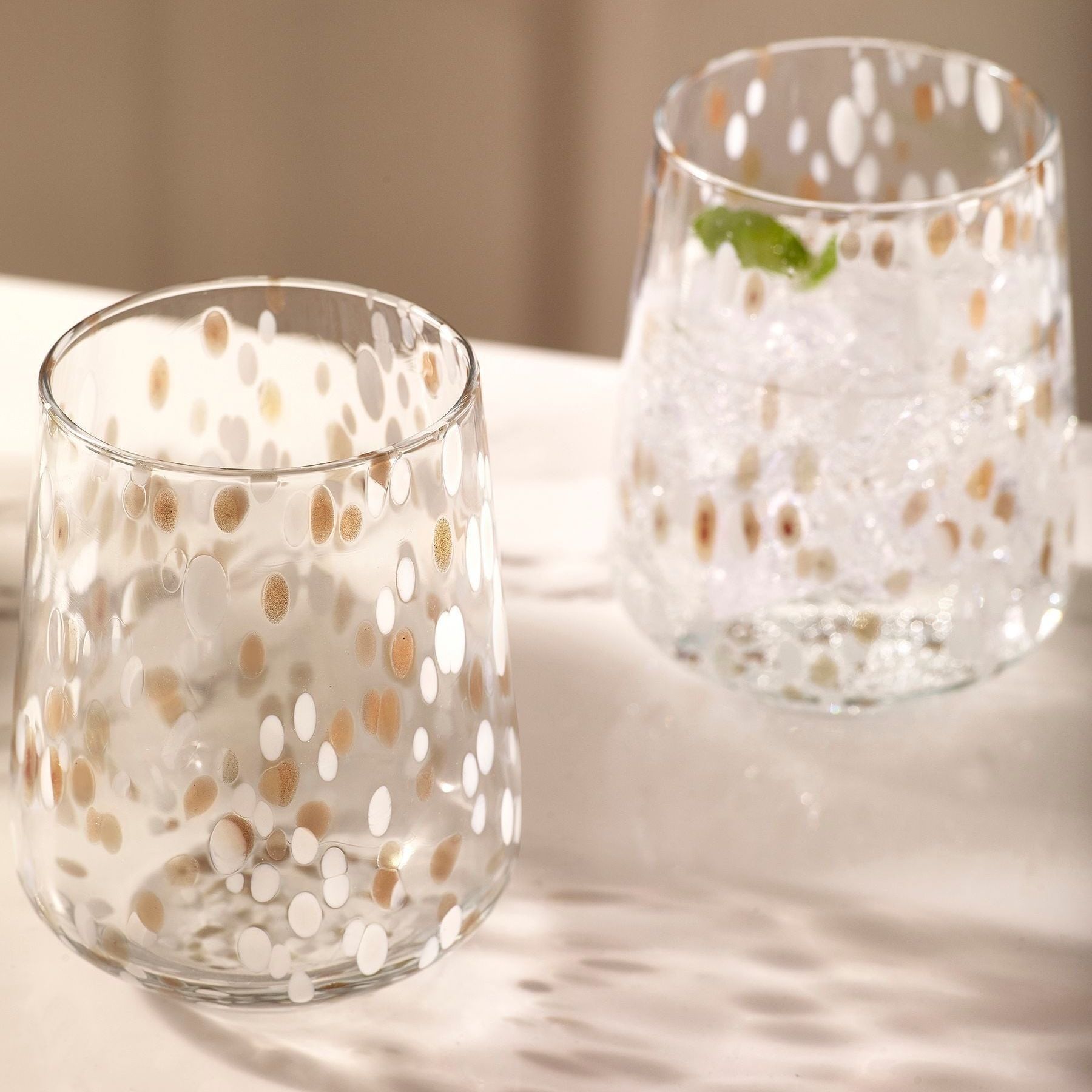 Set of 2 White Confetti Tumbler Glasses