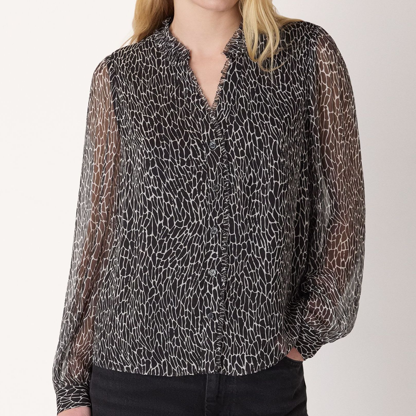 Animal Print Frill Detail Blouse